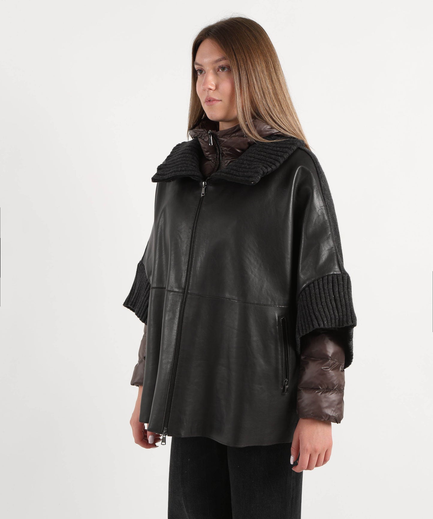 THE JACKIE LEATHERS Piumino con mantella lavinia knit
