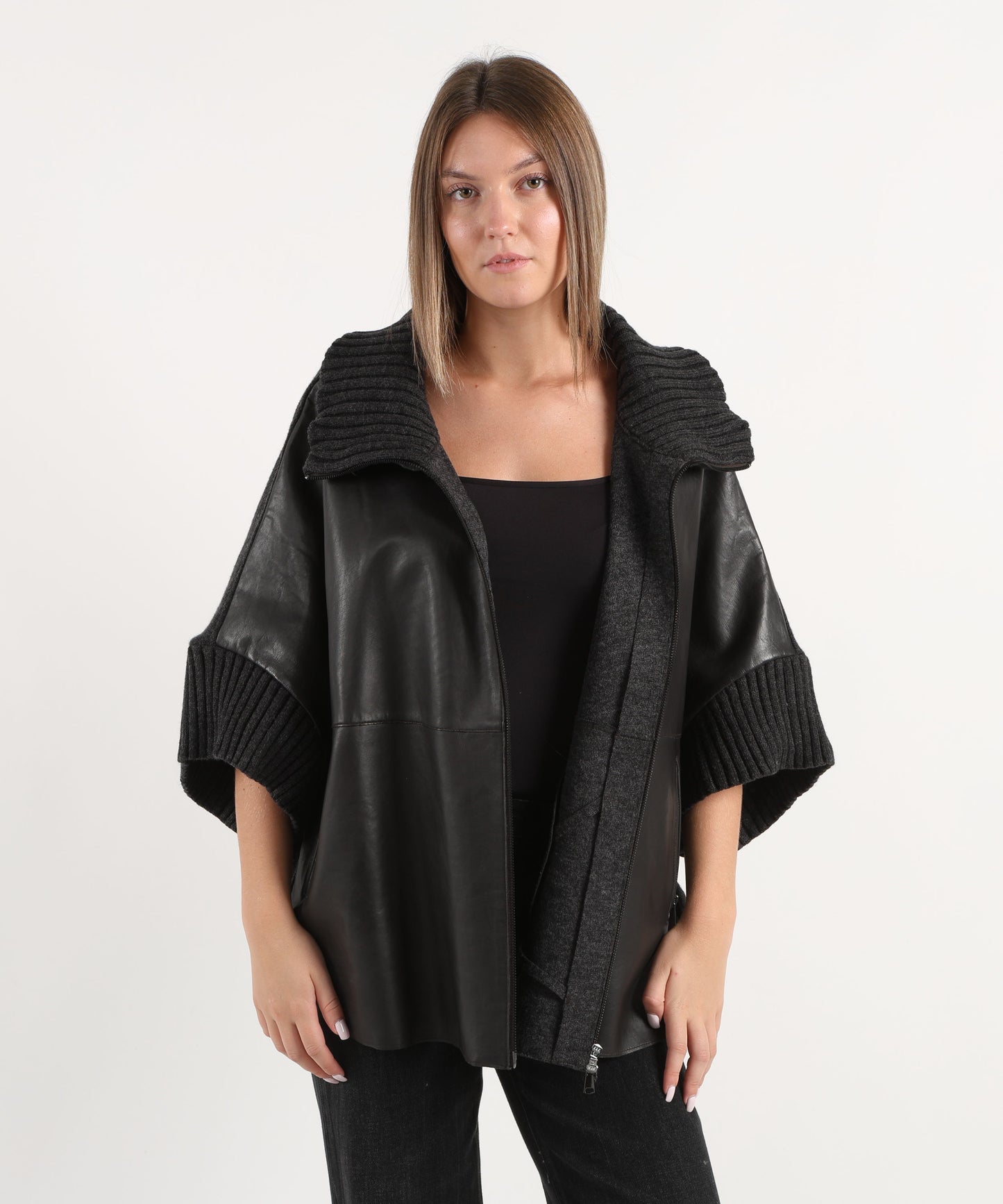 THE JACKIE LEATHERS Piumino con mantella lavinia knit