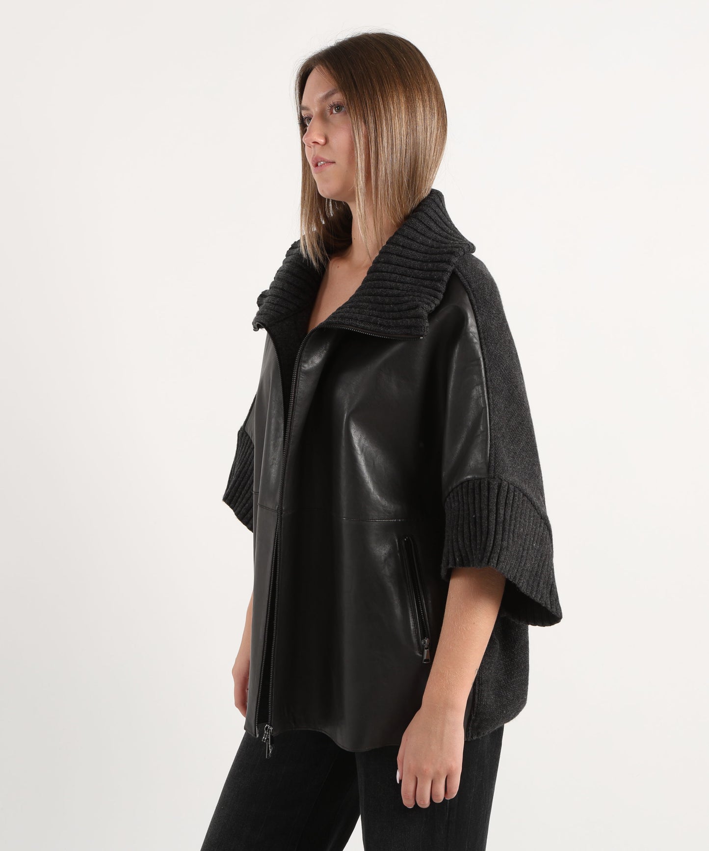 THE JACKIE LEATHERS Piumino con mantella lavinia knit