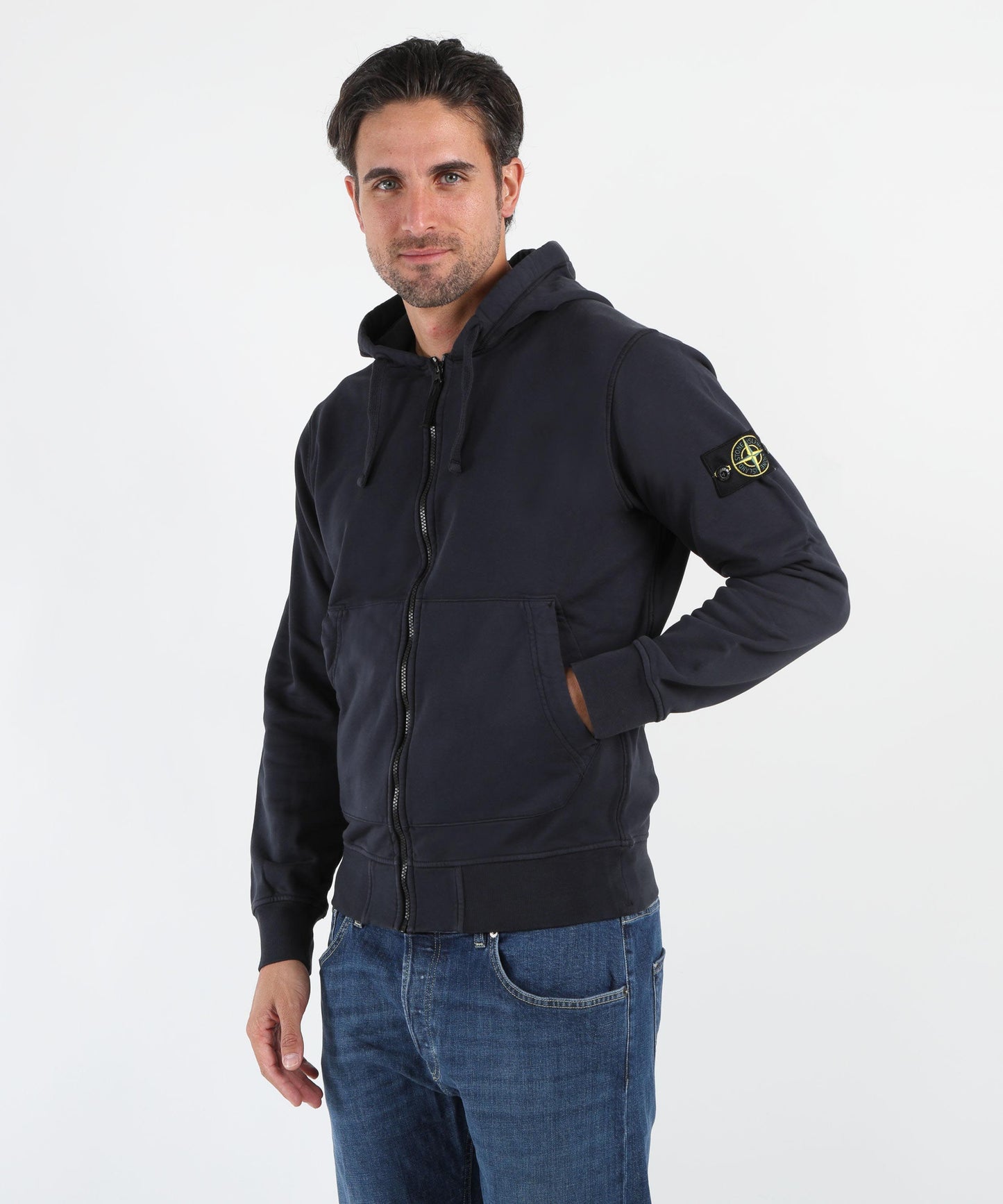 STONE ISLAND Felpa vestibilità regular con cappuccio, zip e tasche