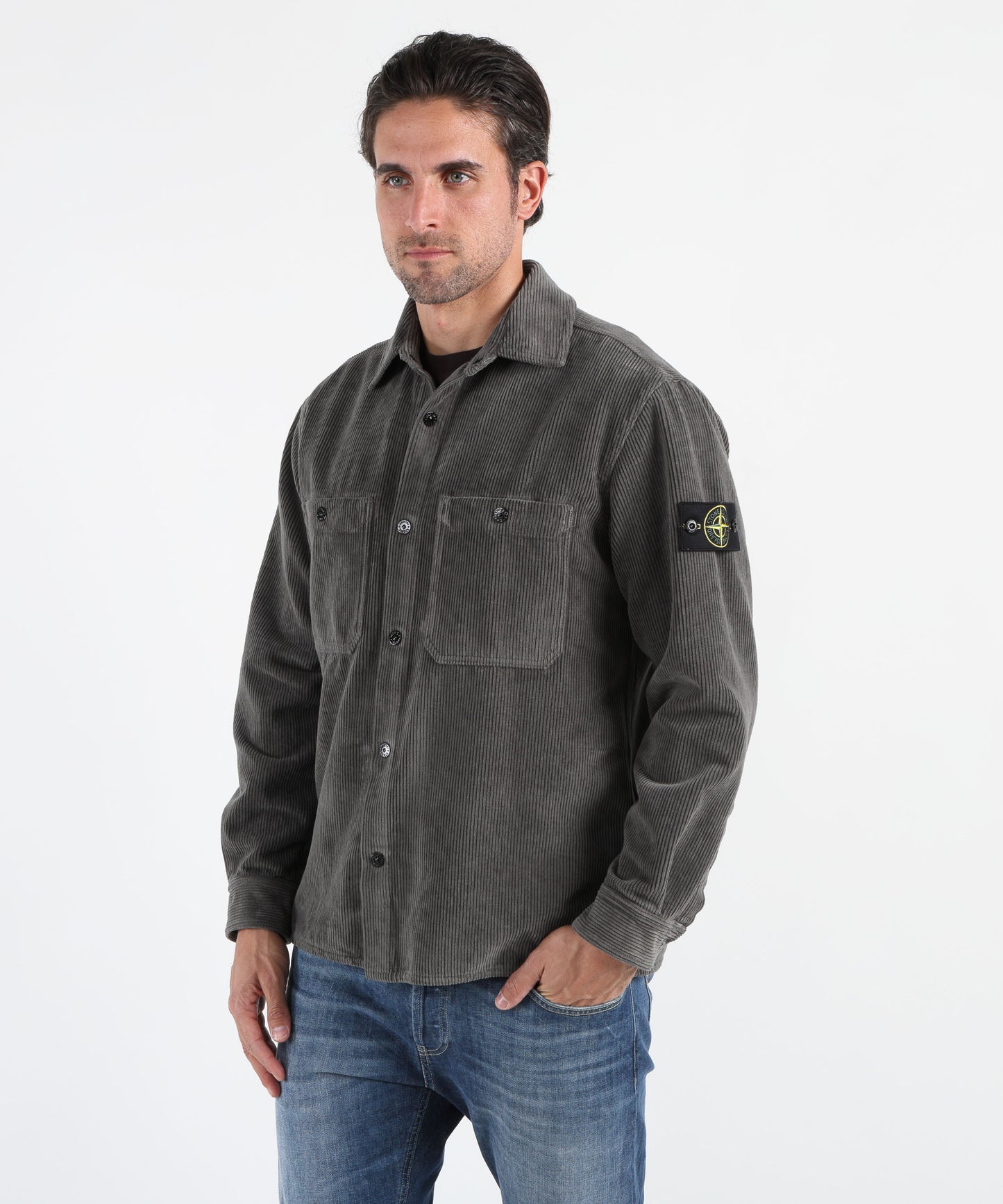 STONE ISLAND Overshirt vestibilità comfort con tasche e automatici