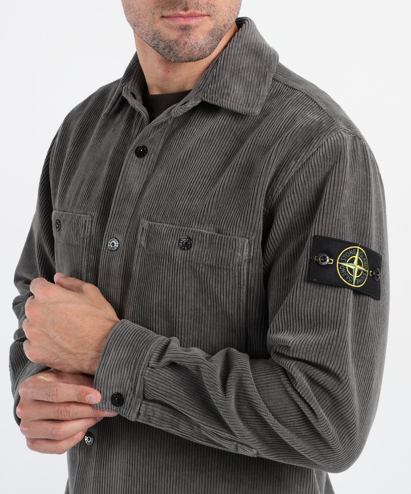 STONE ISLAND Overshirt vestibilità comfort con tasche e automatici