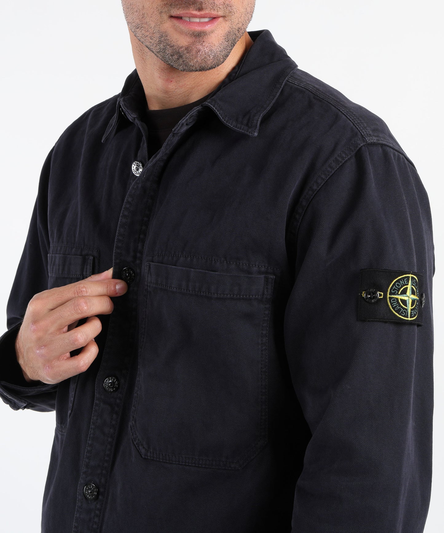 STONE ISLAND Organic panama cotton old effect shirt