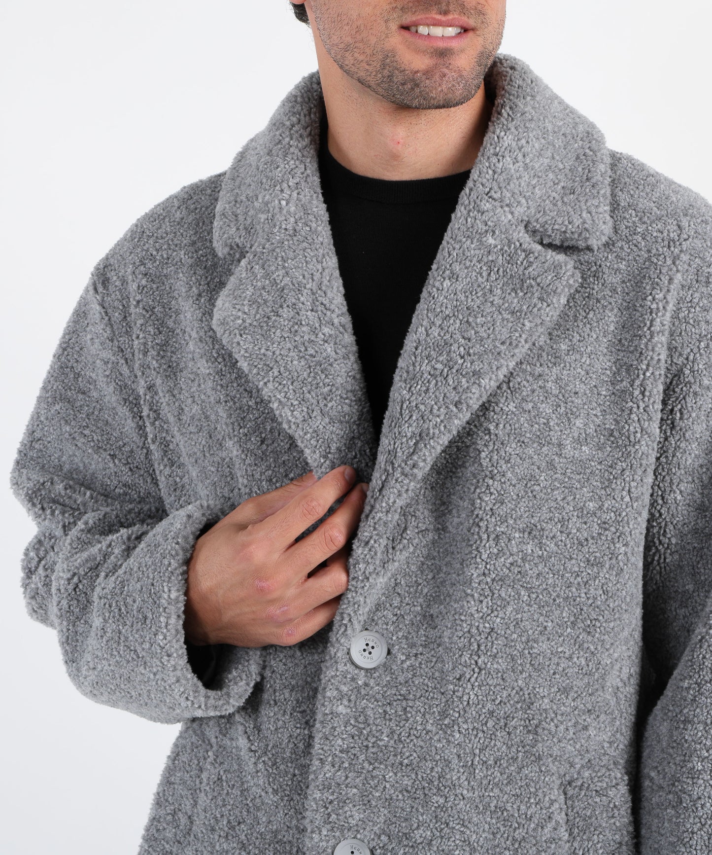 HERNO Single-breasted coat in teddy fabric