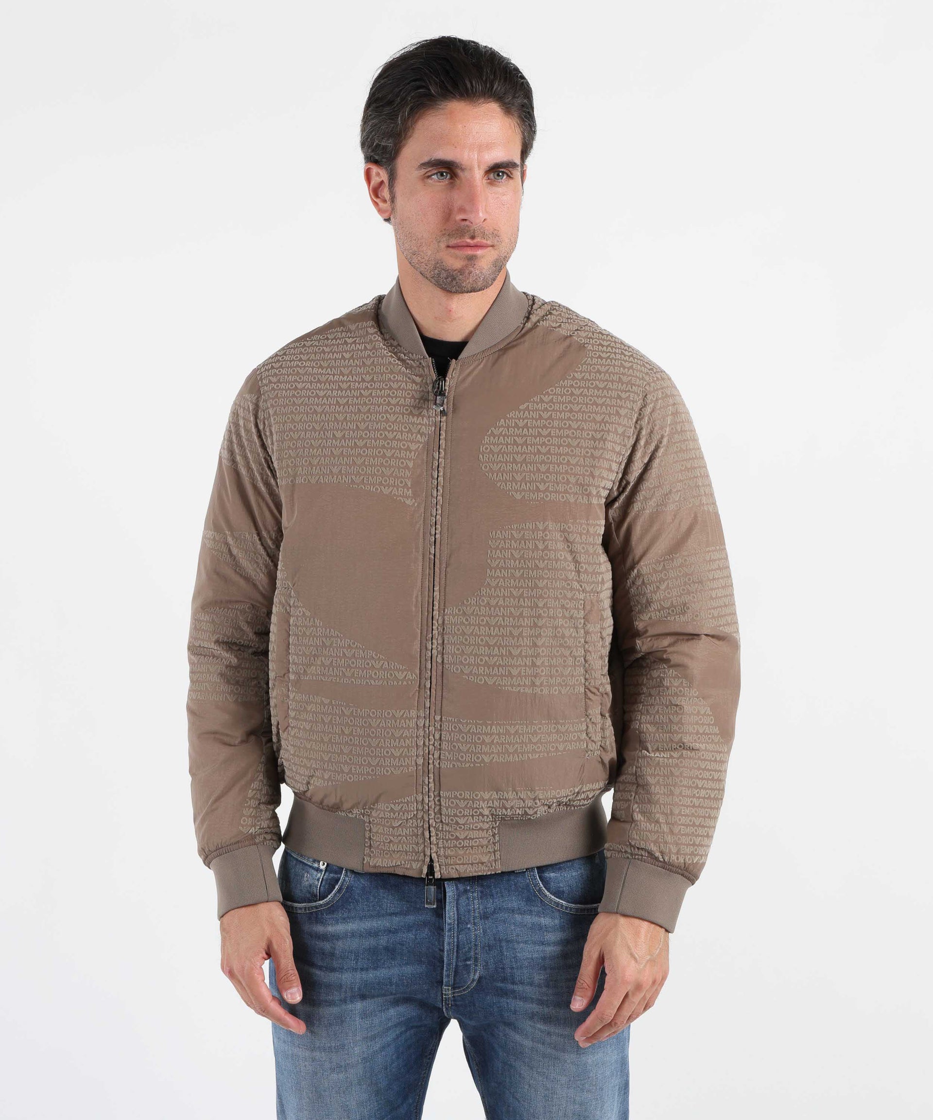 EMPORIO ARMANI Blouson reversibile in nylon logo lettering flock