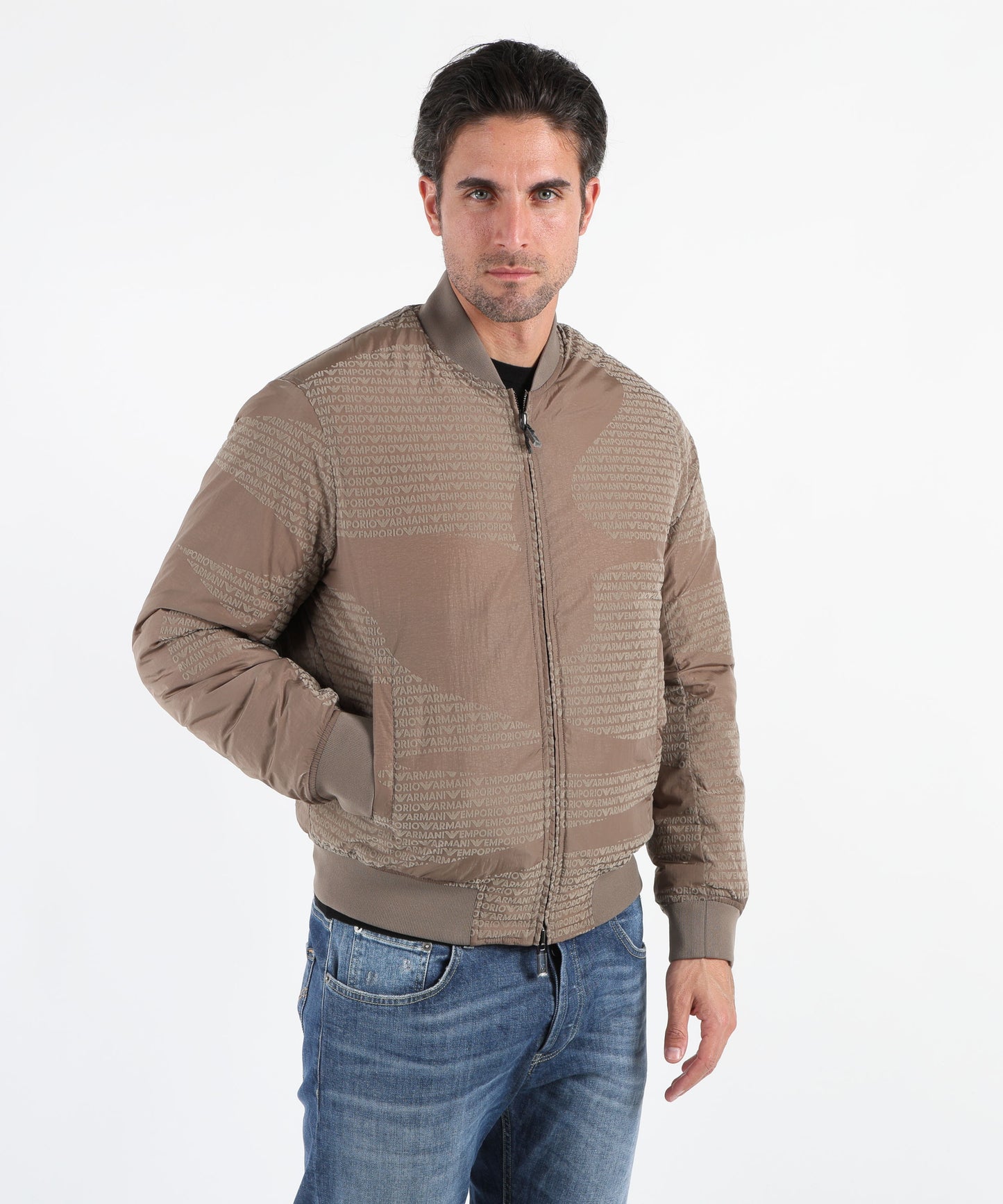 EMPORIO ARMANI Blouson reversibile in nylon logo lettering flock