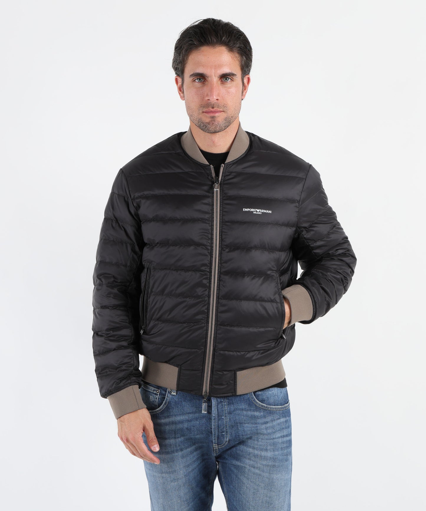 EMPORIO ARMANI Blouson reversibile in nylon logo lettering flock