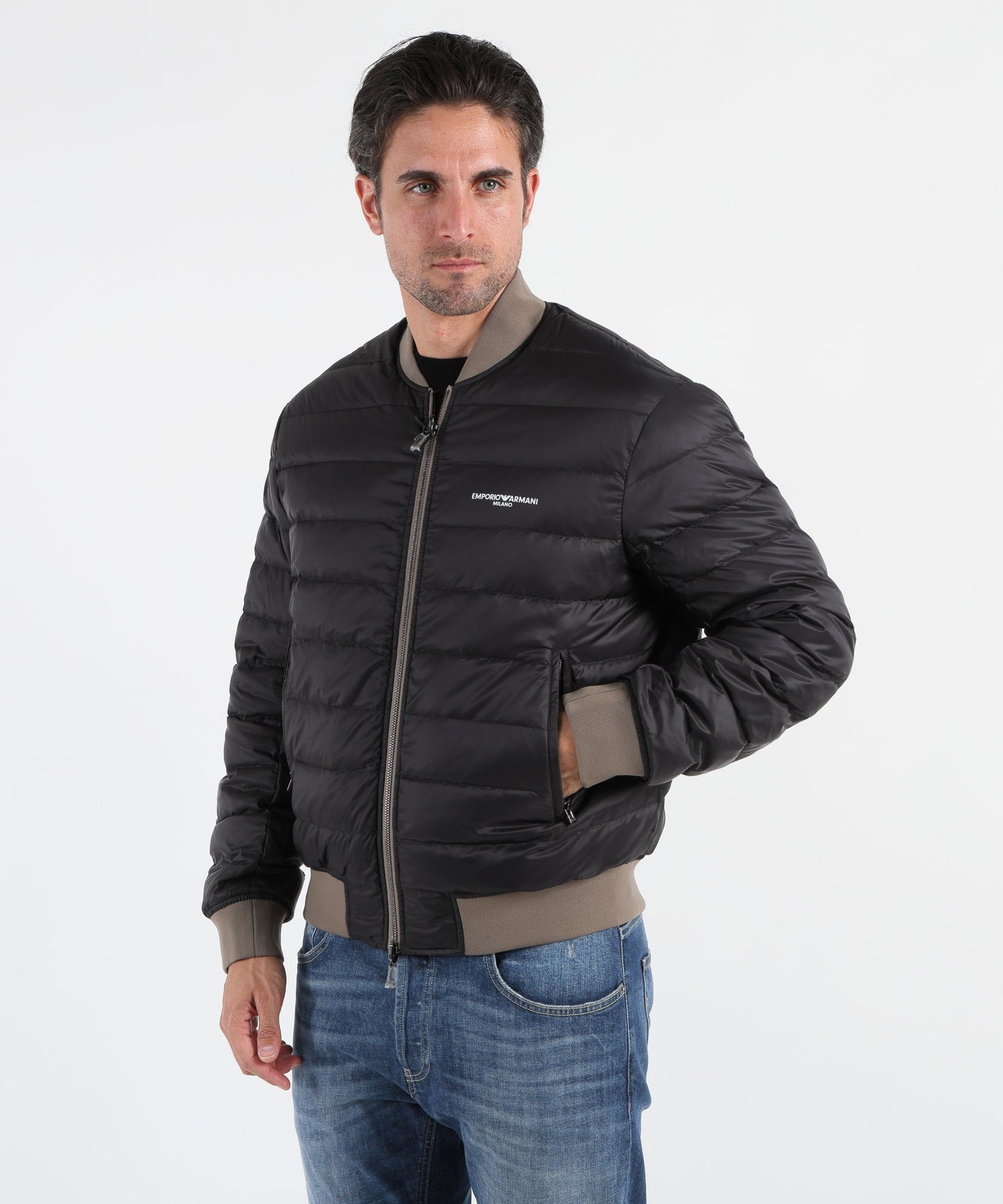 EMPORIO ARMANI Blouson reversibile in nylon logo lettering flock