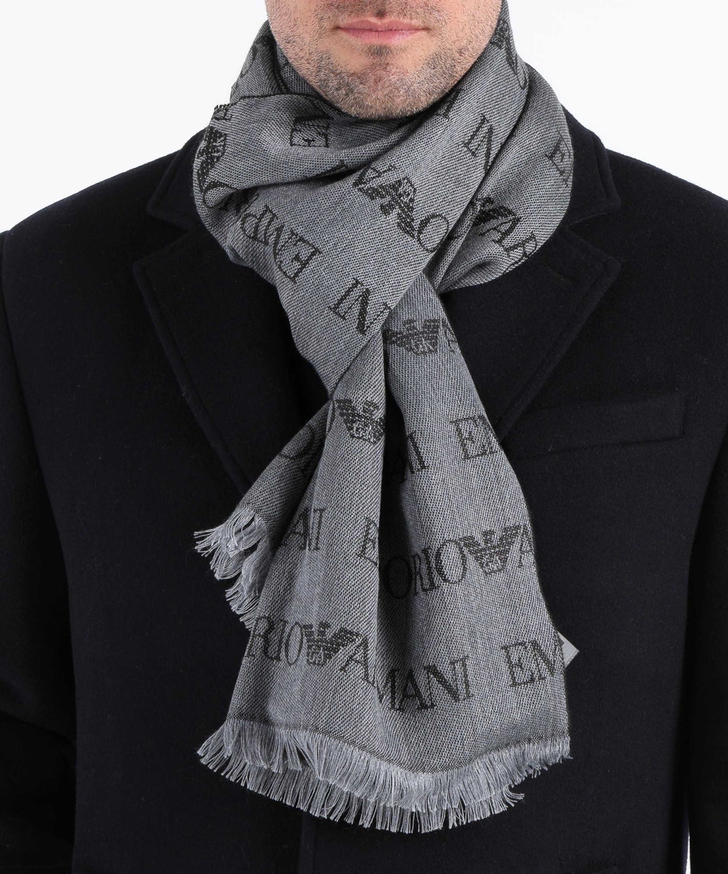 EMPORIO ARMANI Sciarpa Uomo multi logo in lana