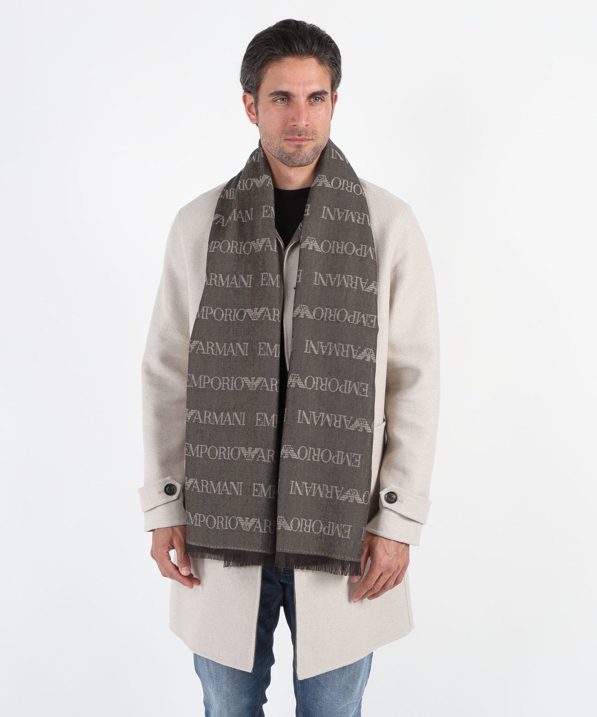 EMPORIO ARMANI Sciarpa Uomo multi logo in lana