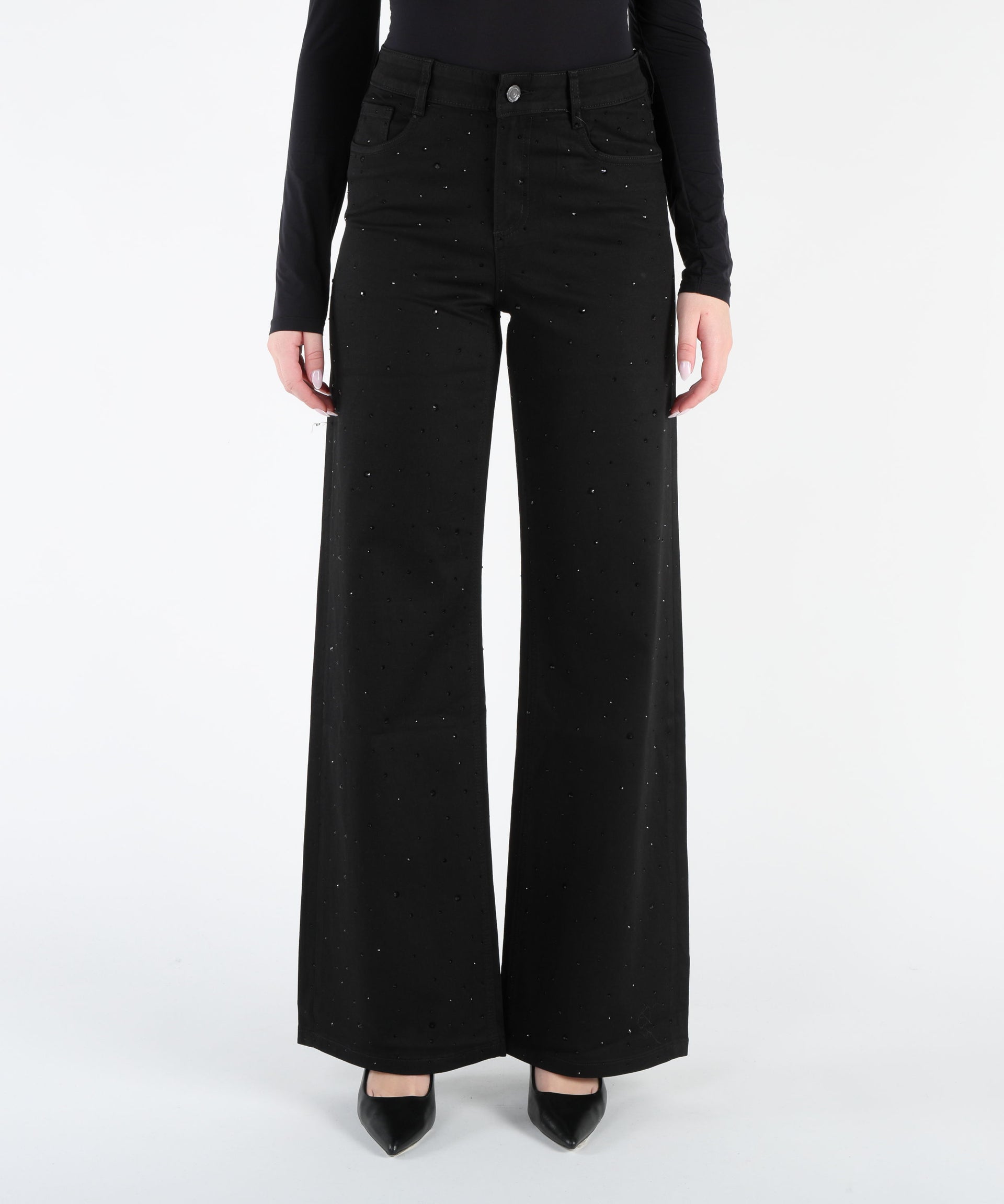 RIBKOFF Jeans classici a gamba larga con strass