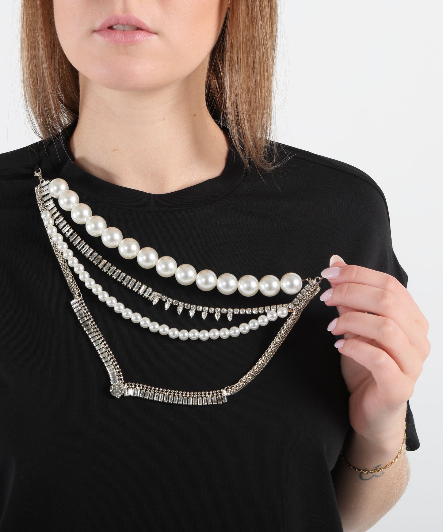 LIUJO BLACK T-shirt con perle e strass