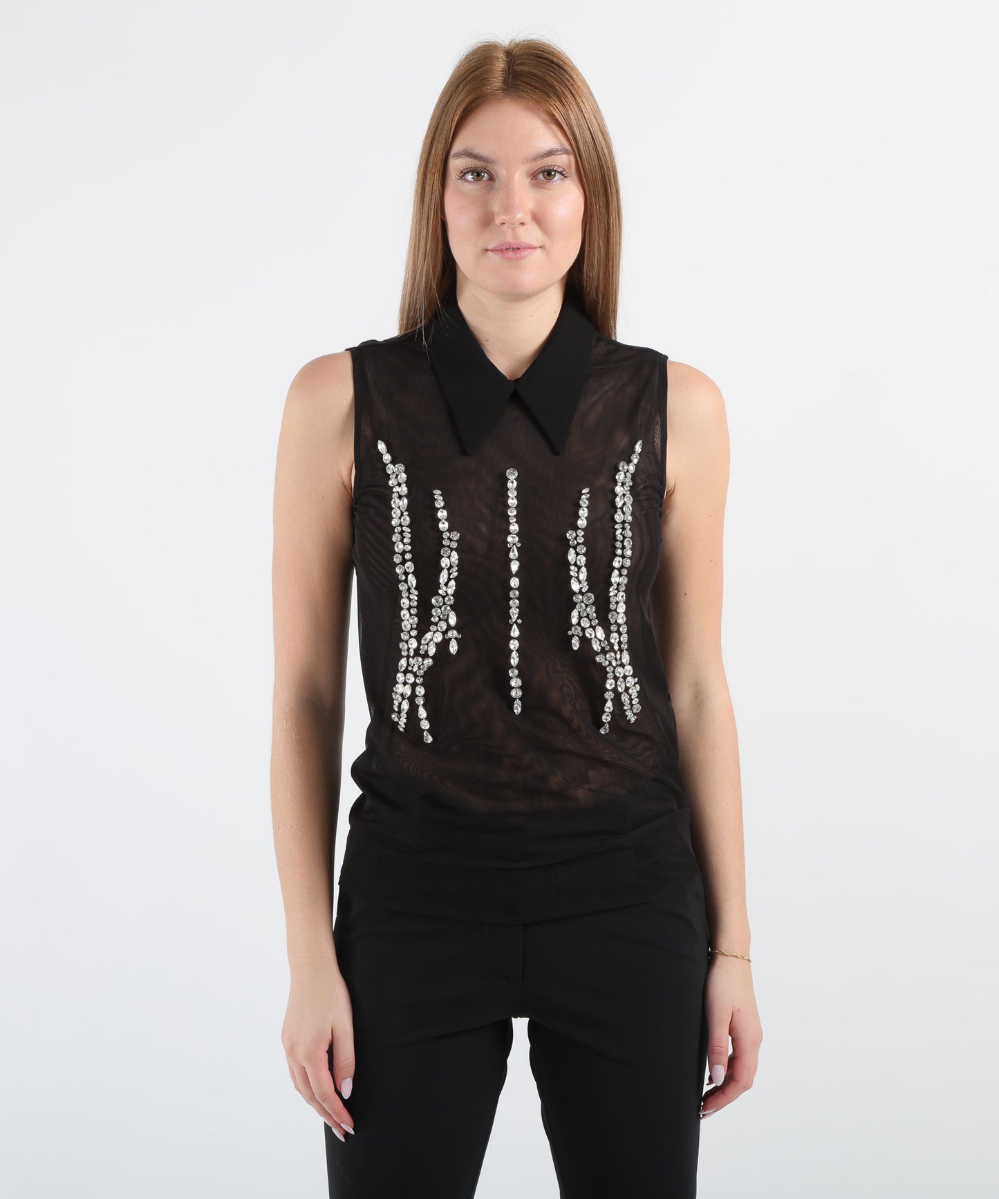 LIUJO BLACK Top in tulle con strass