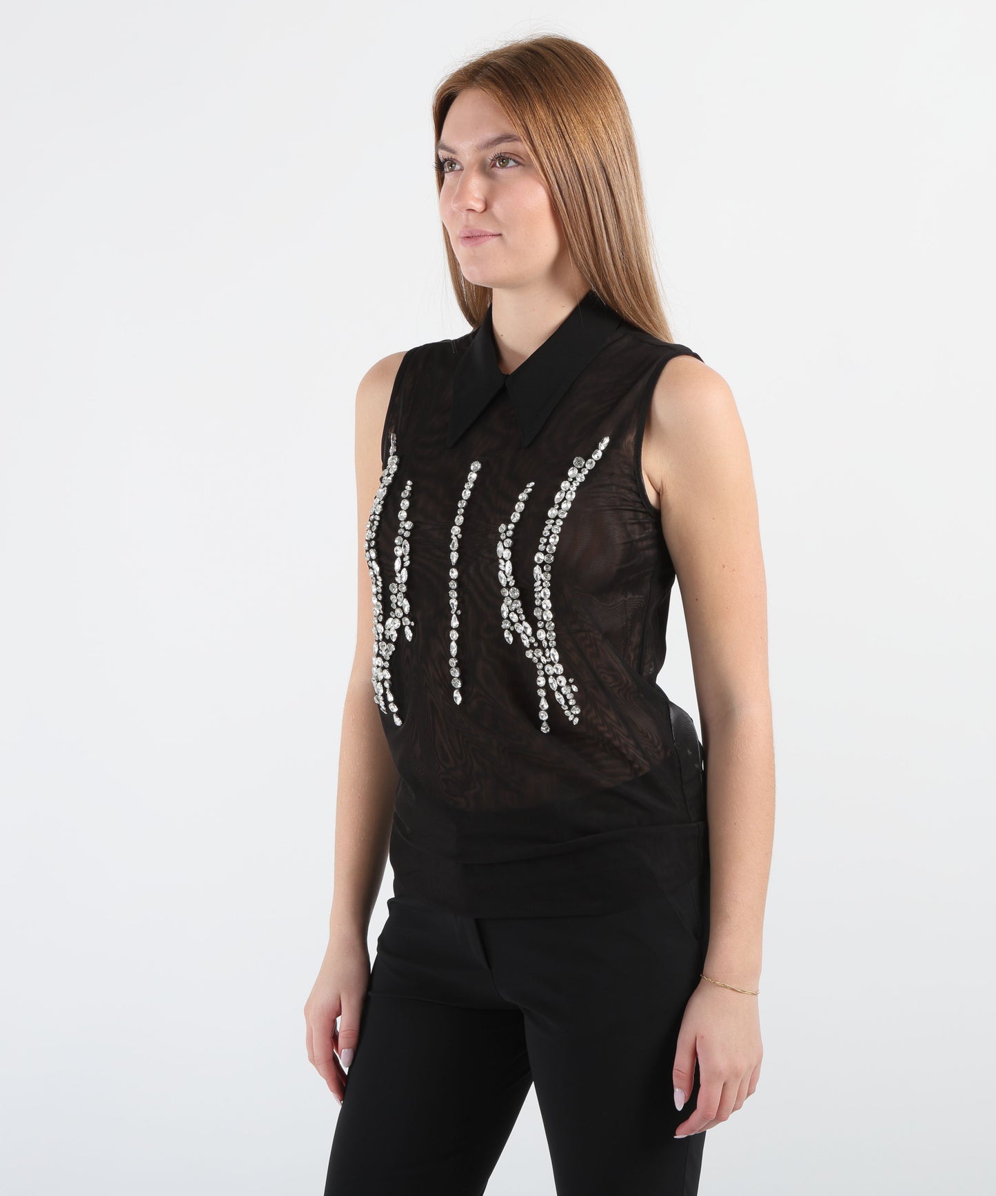LIUJO BLACK Top in tulle con strass