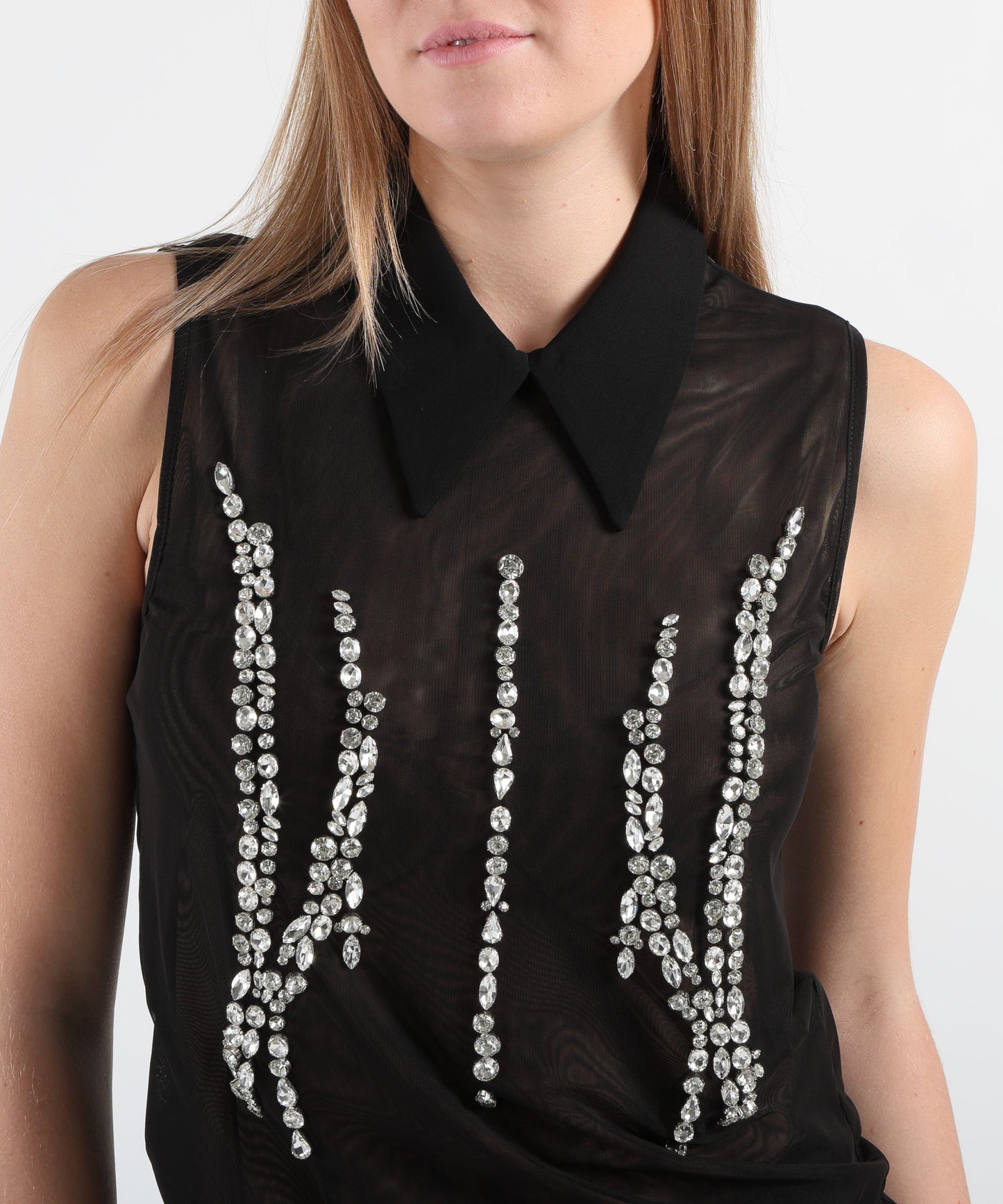 LIUJO BLACK Top in tulle con strass