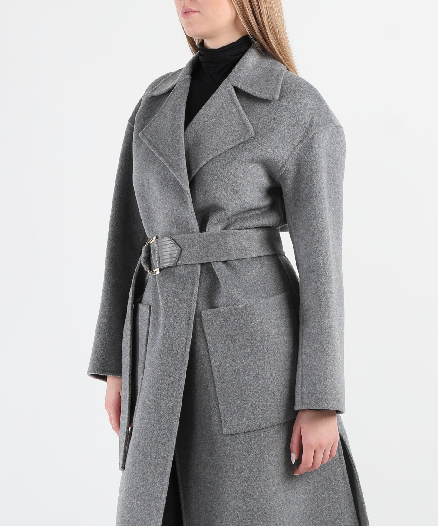 LIUJO BLACK Wool coat with belt