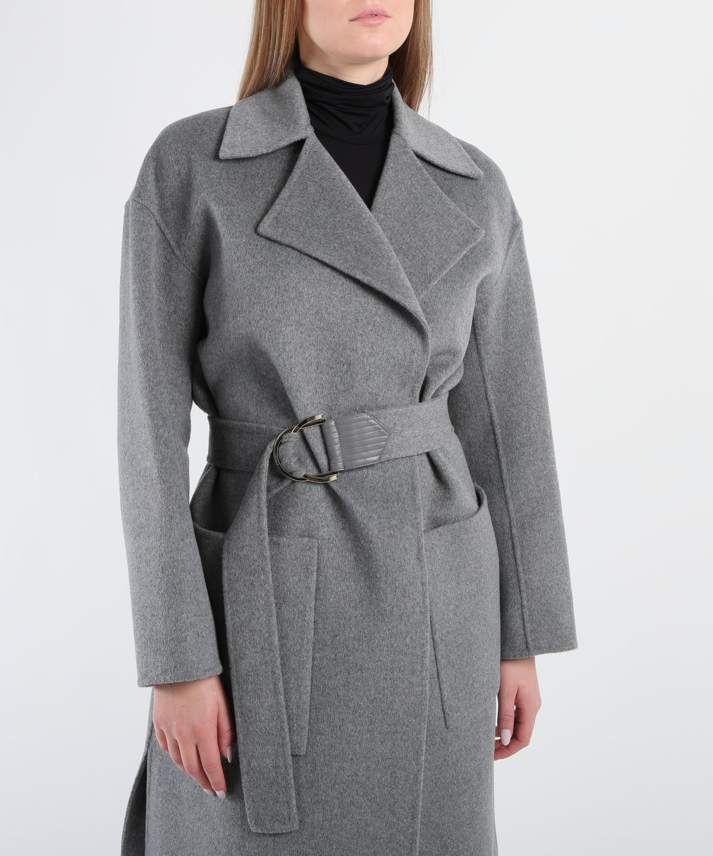 LIUJO BLACK Wool coat with belt