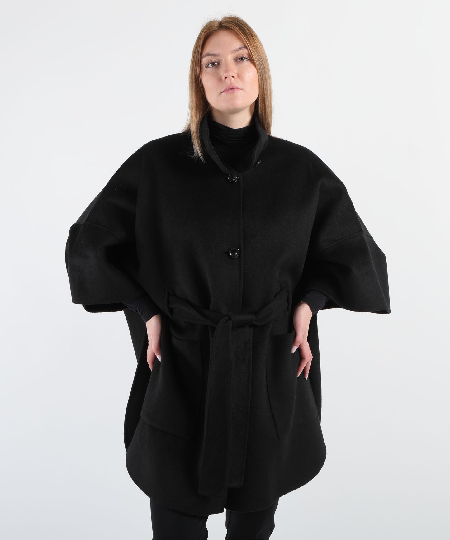 LIUJO BLACK Wool coat with belt
