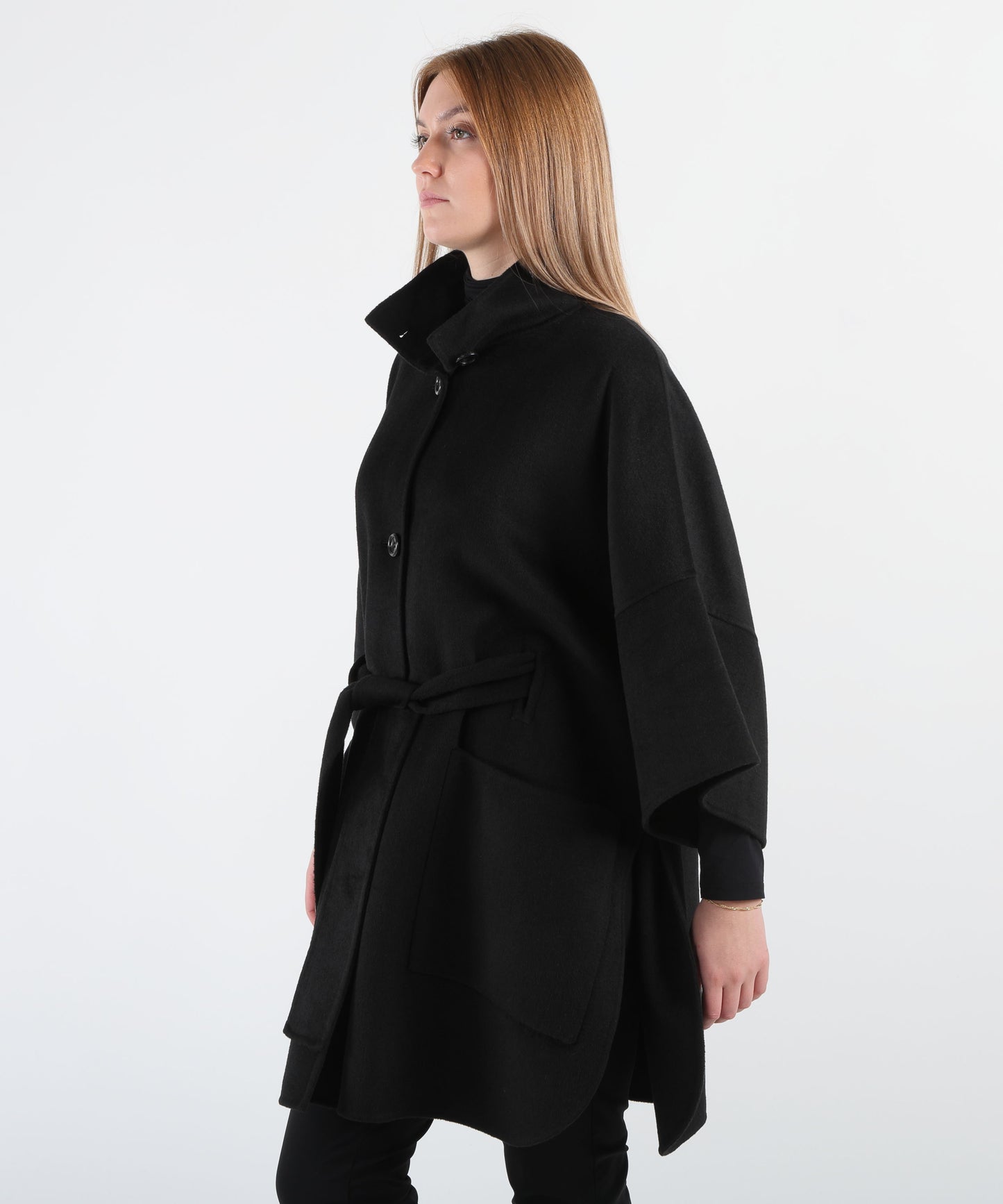 LIUJO BLACK Wool coat with belt