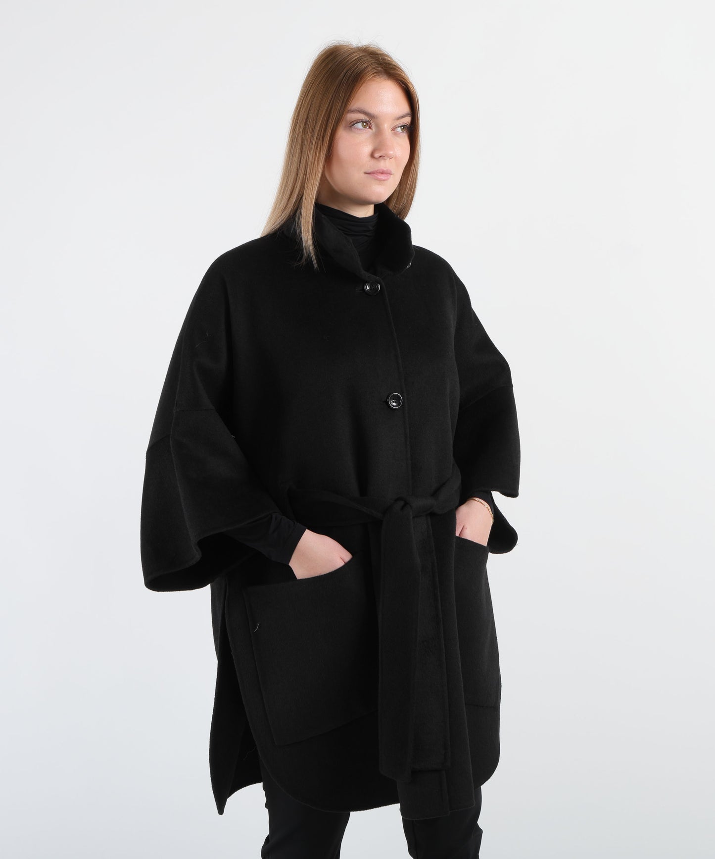 LIUJO BLACK Wool coat with belt