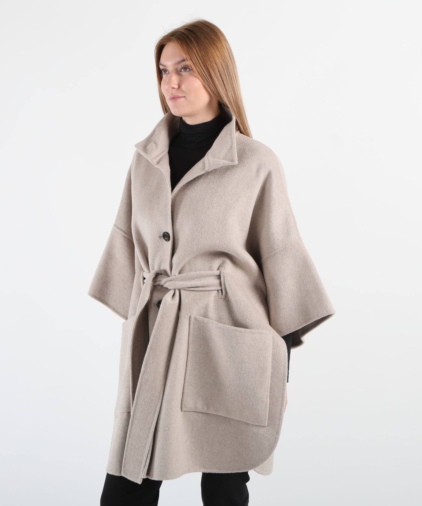 LIUJO BLACK Wool coat with belt
