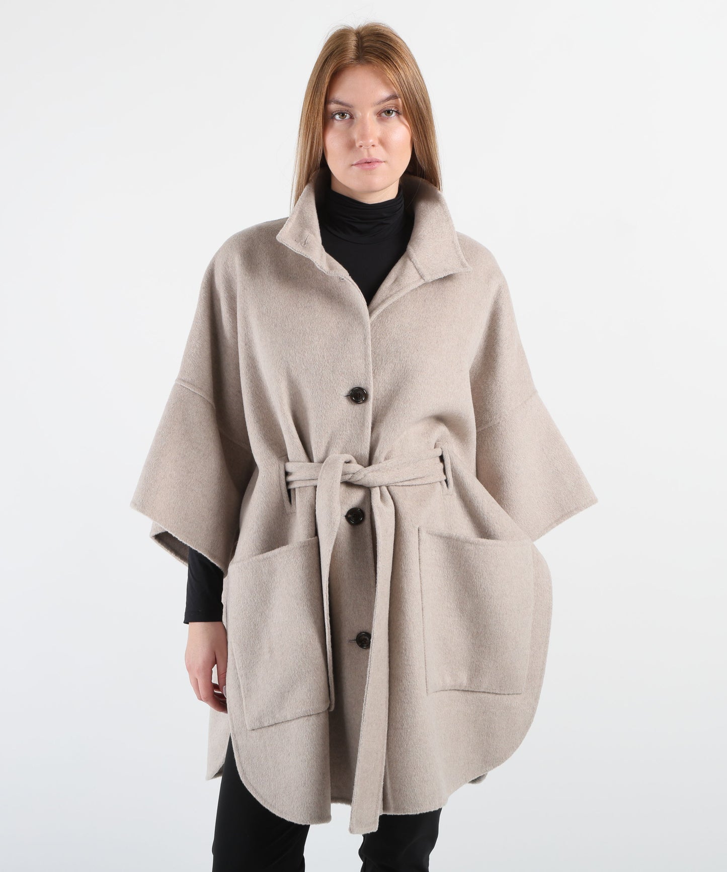 LIUJO BLACK Wool coat with belt