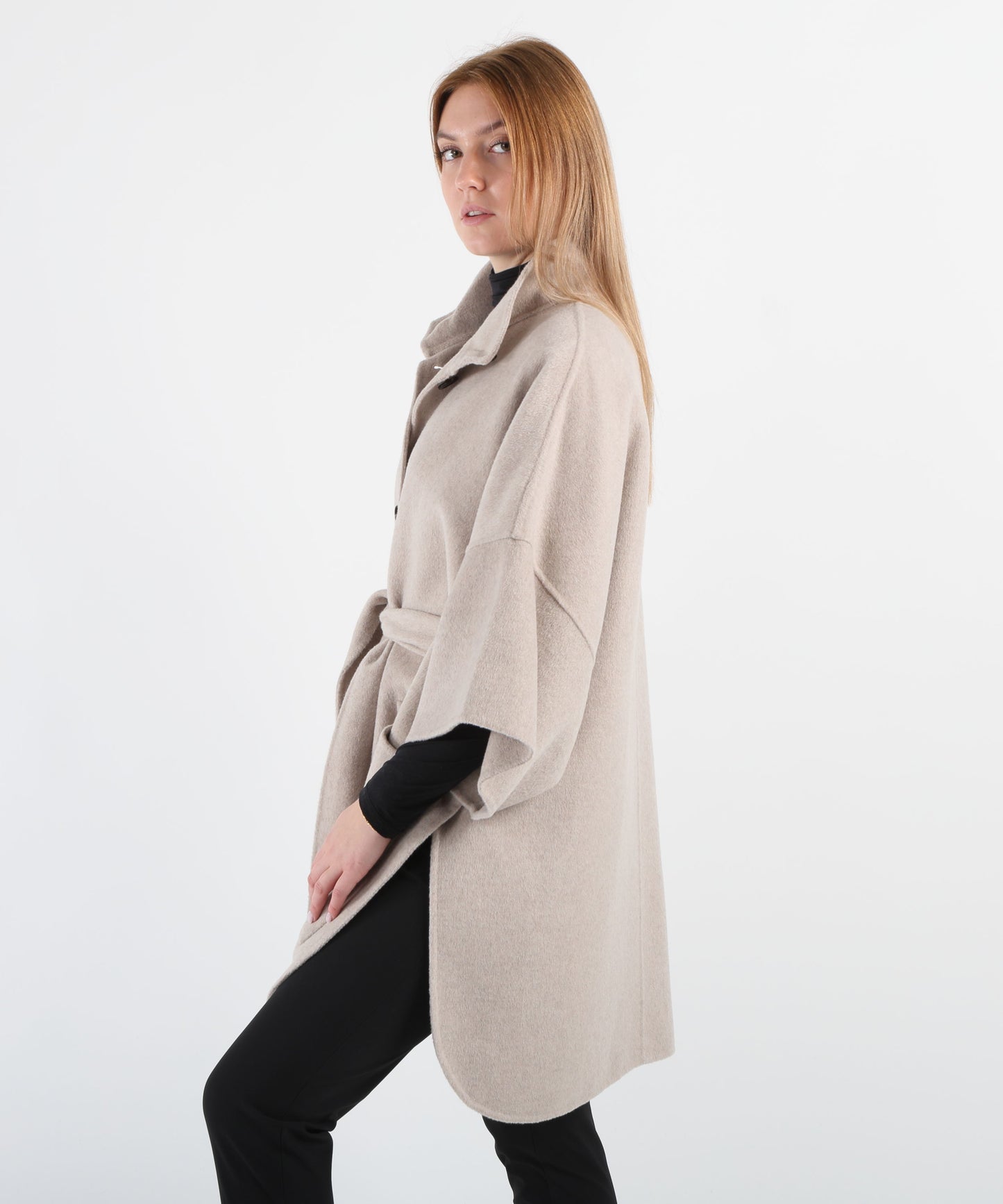 LIUJO BLACK Wool coat with belt