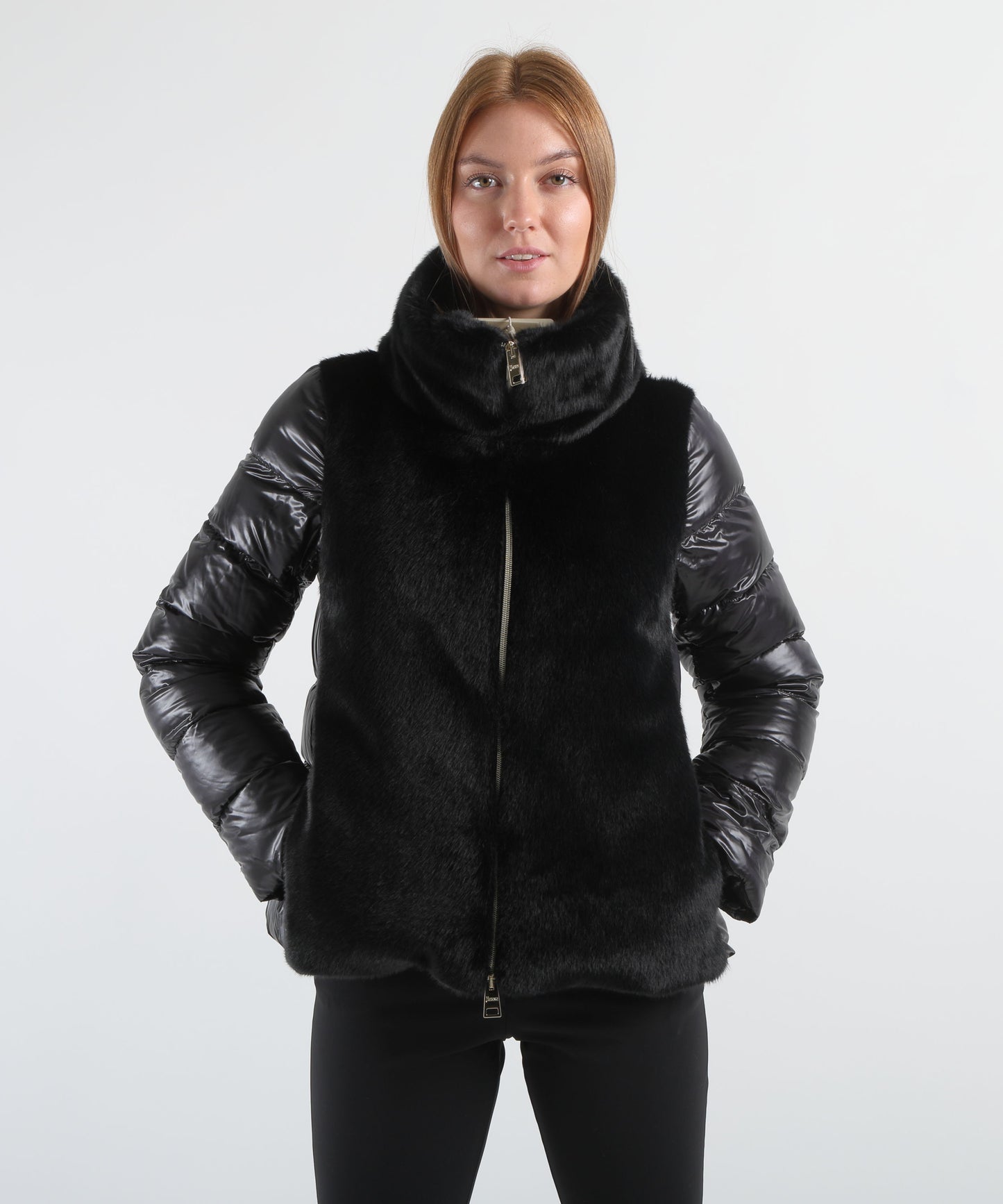 HERNO Long faux-fur down jacket