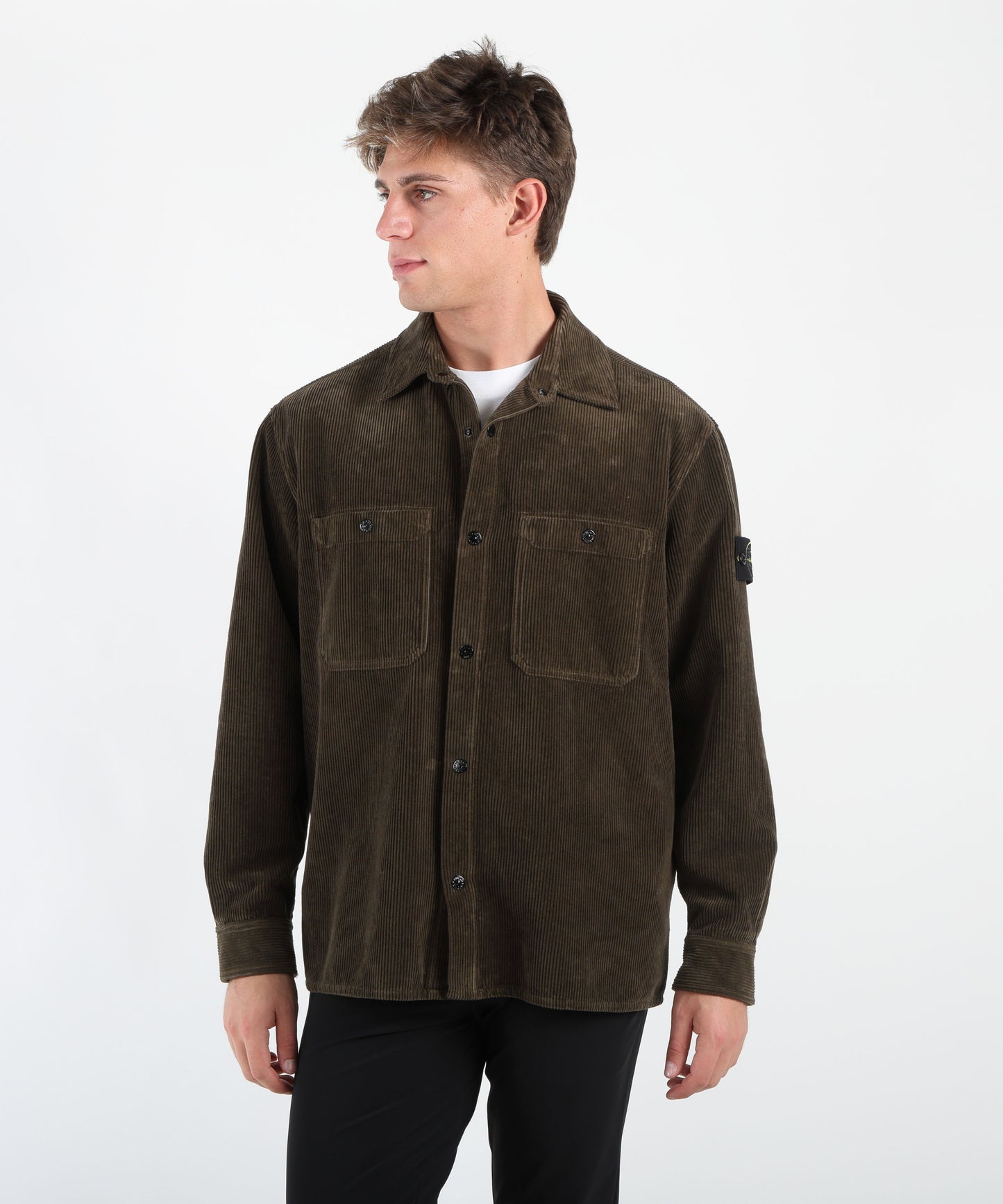 STONE ISLAND Overshirt vestibilità comfort con tasche e automatici