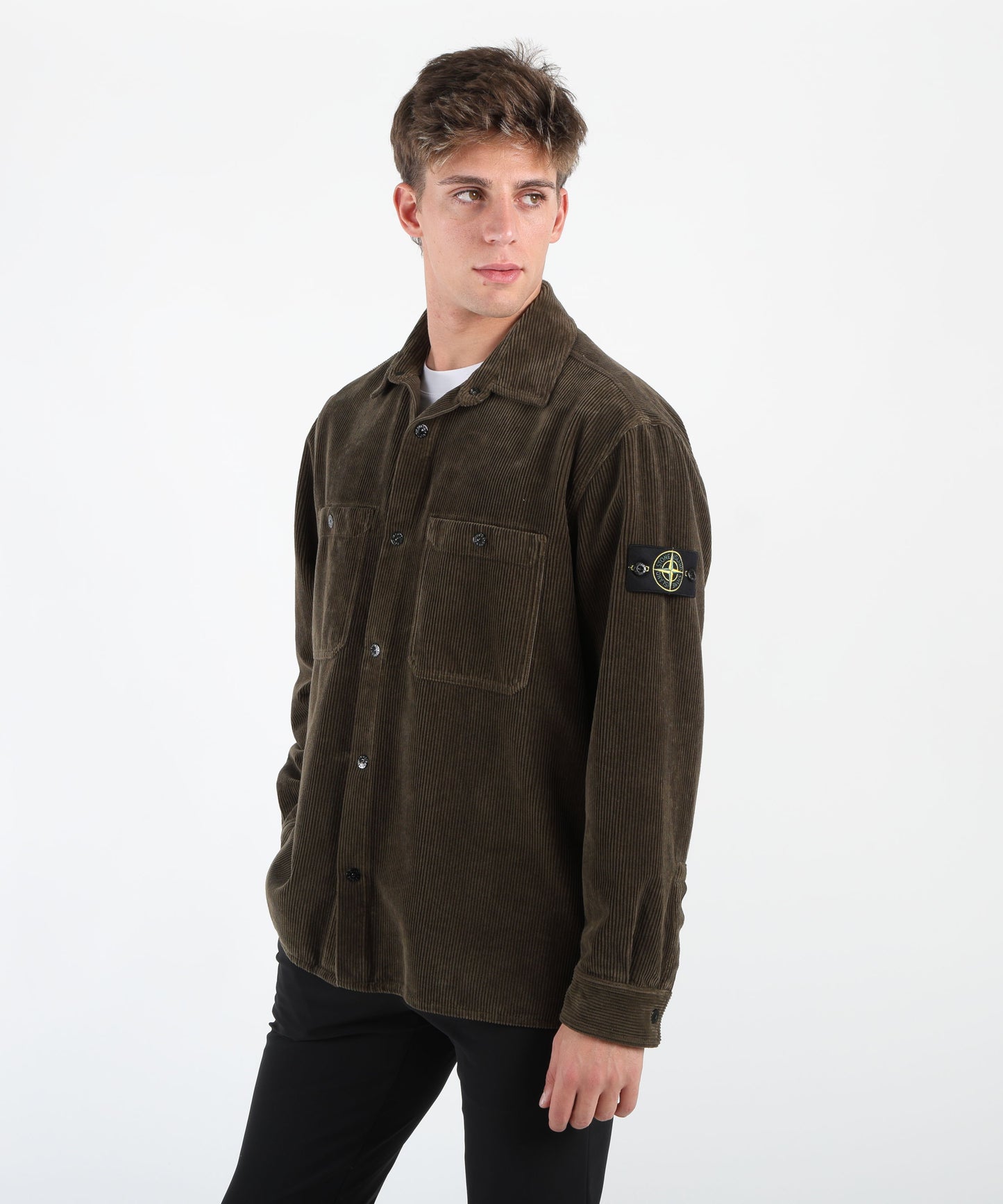STONE ISLAND Overshirt vestibilità comfort con tasche e automatici