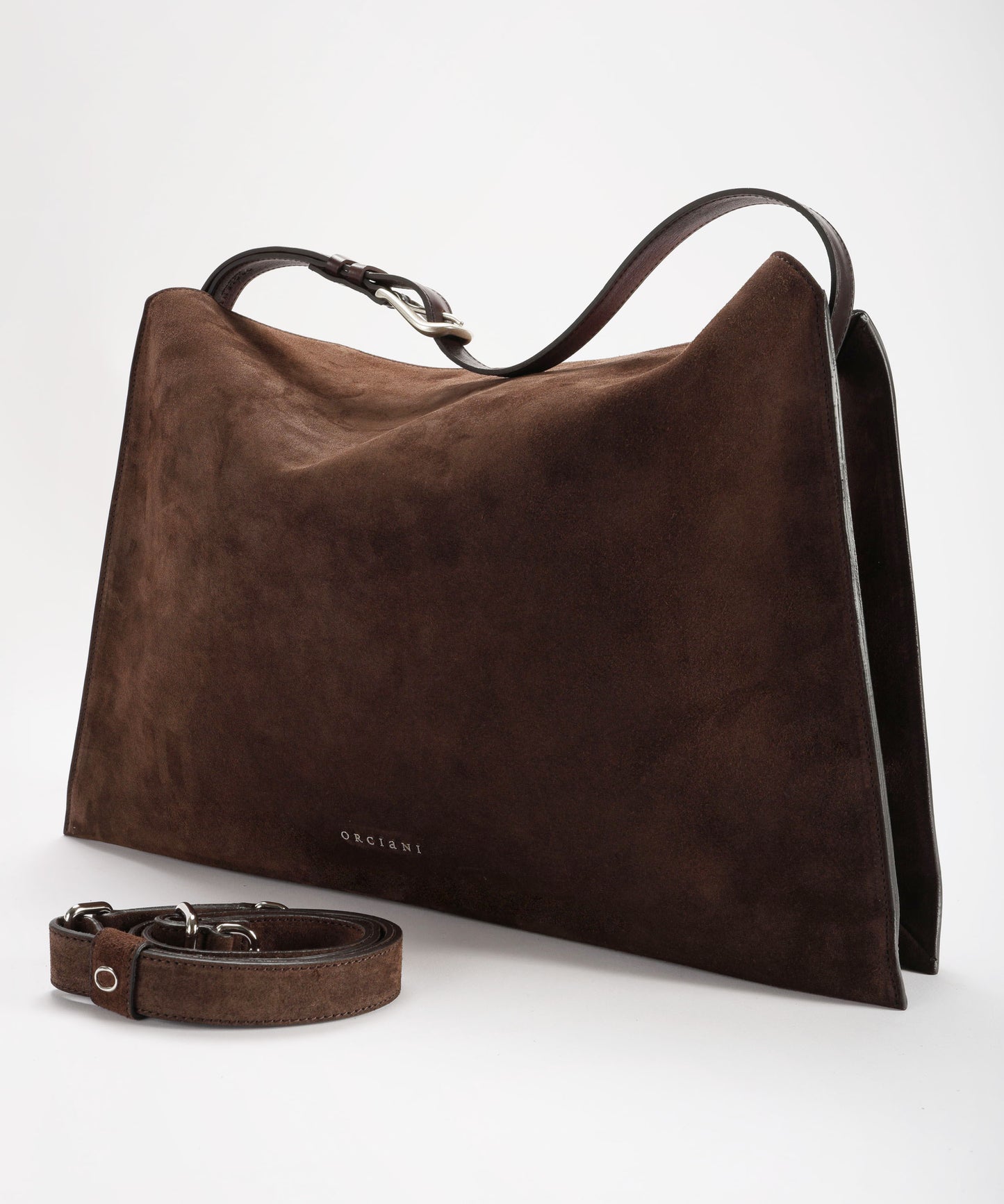 ORCIANI Borsa Trinity Peach Large a spalla in suede e cuoio