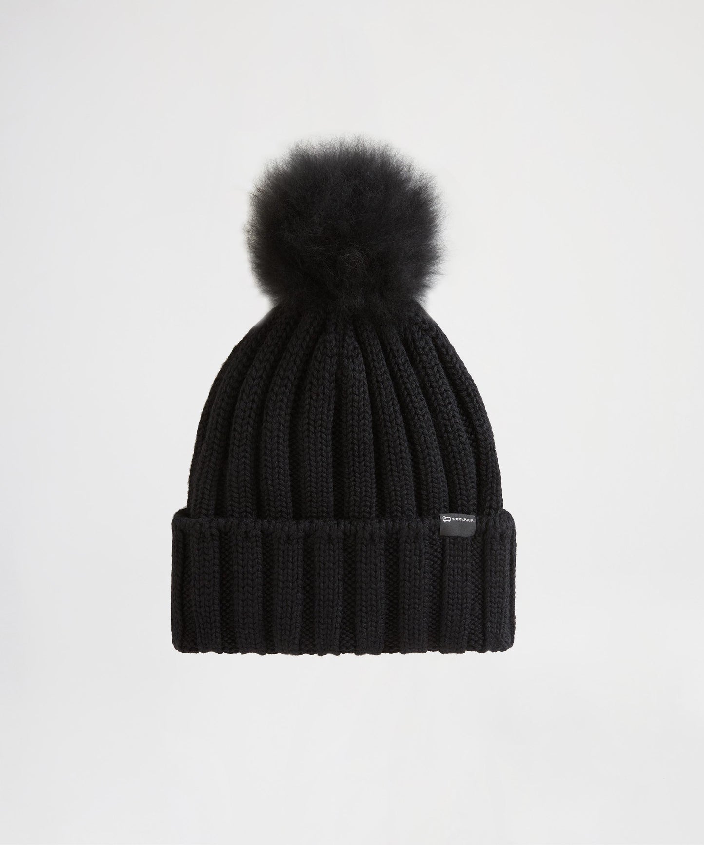 WOOLRICH Knitted Beanie with Logo and Pompom