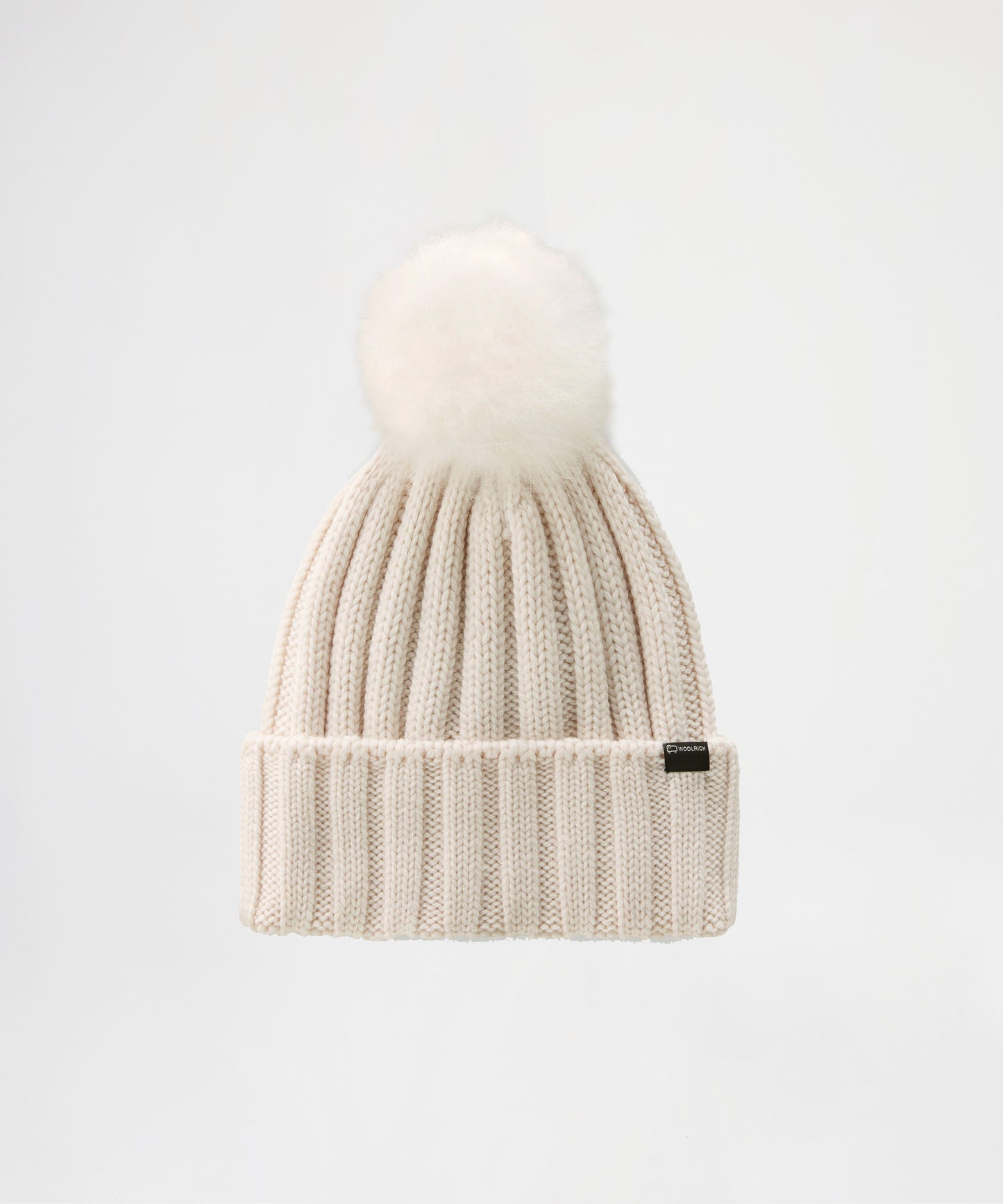 WOOLRICH Knitted Beanie with Logo and Pompom