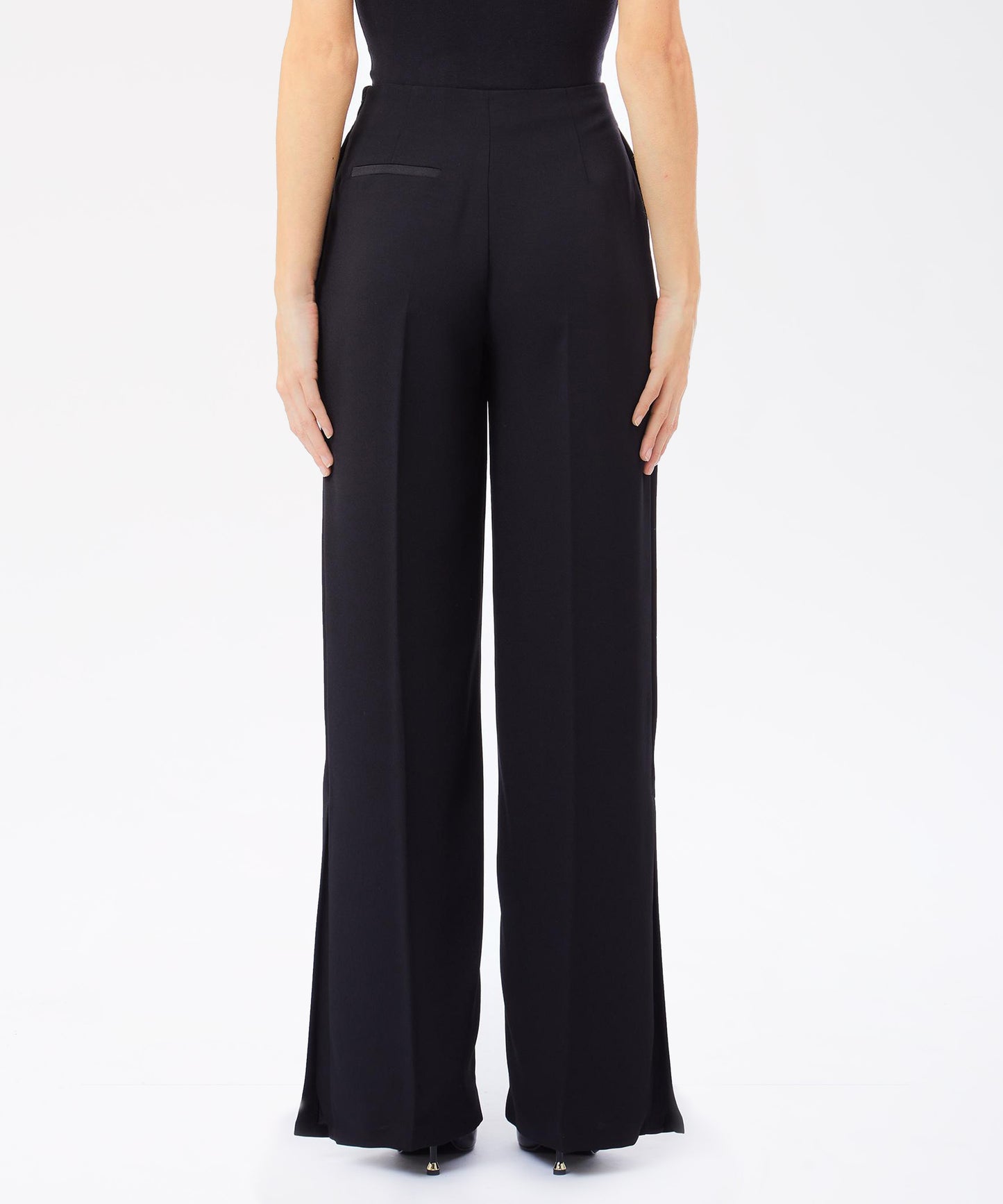 LIUJO BLACK Palazzo Pants in Reversed Satin