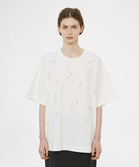 MEIMEI T-shirt con perle applicate