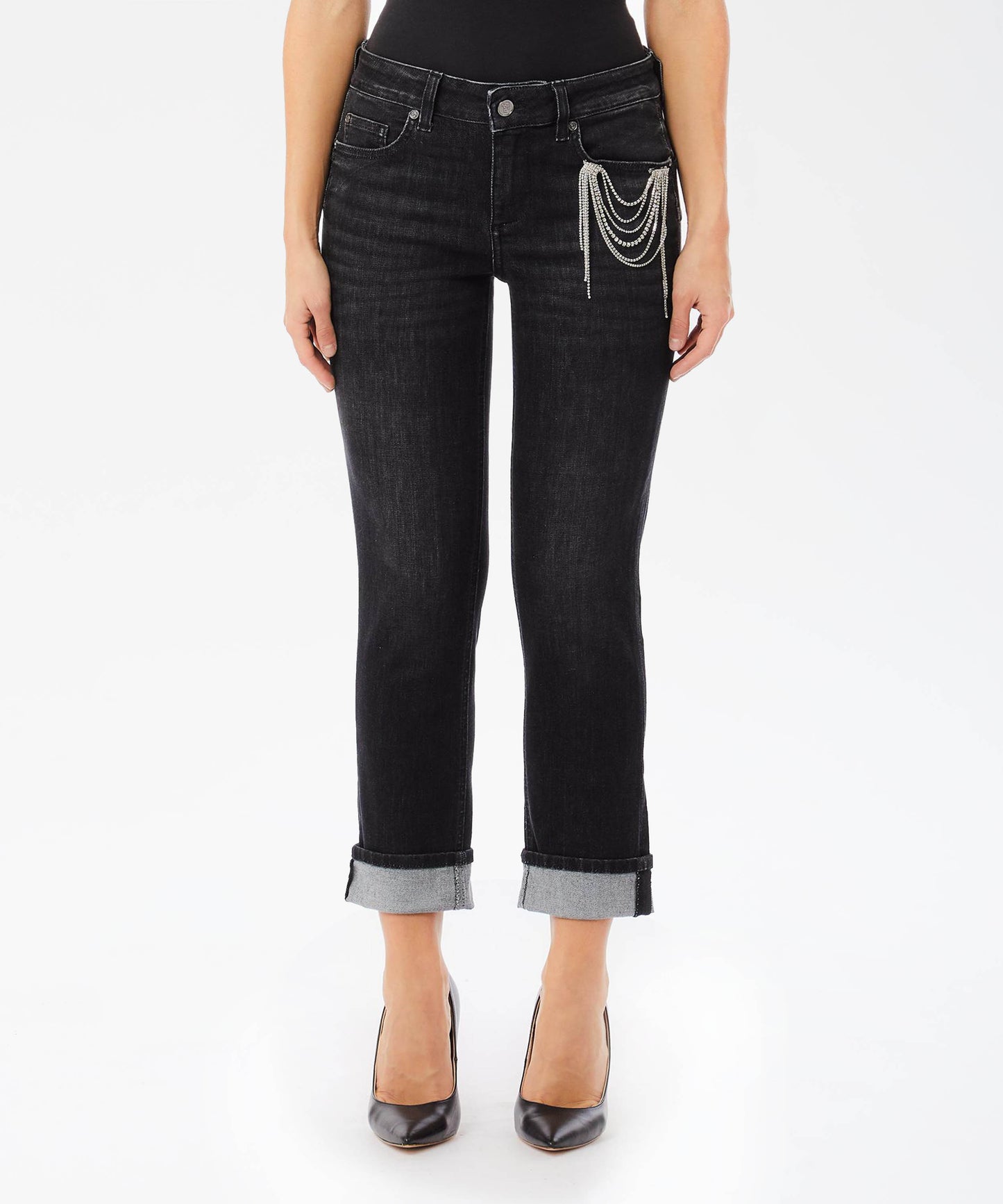 LIUJO denim Skinny Jeans with Jewel Pin
