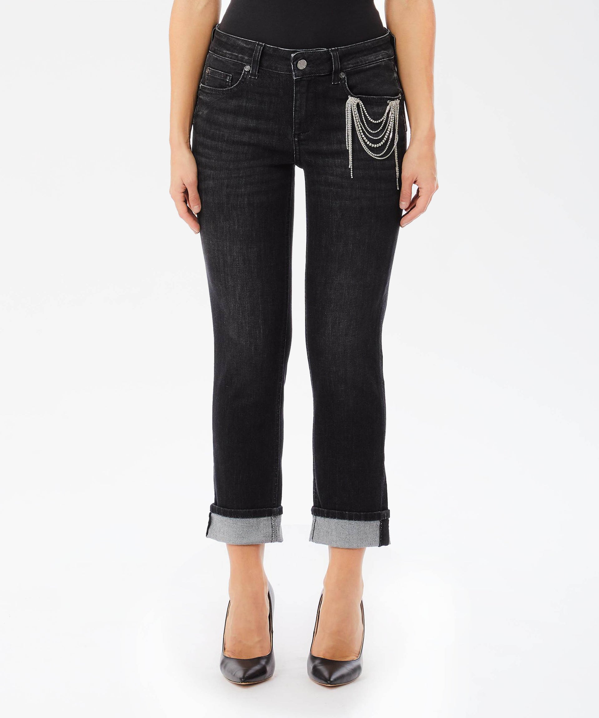 LIUJO denim Jeans skinny con spilla gioiello