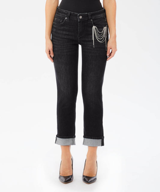 LIUJO denim Skinny Jeans with Jewel Pin