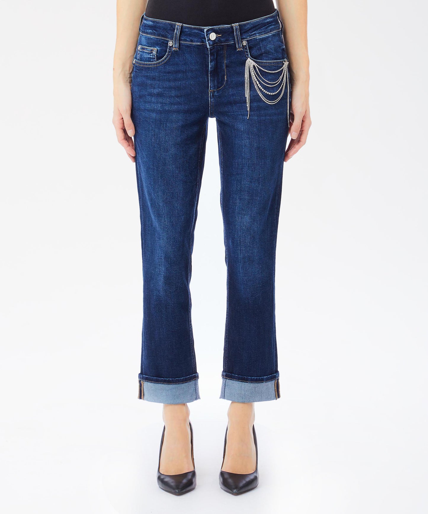 LIUJO denim Skinny Jeans with Jewel Pin