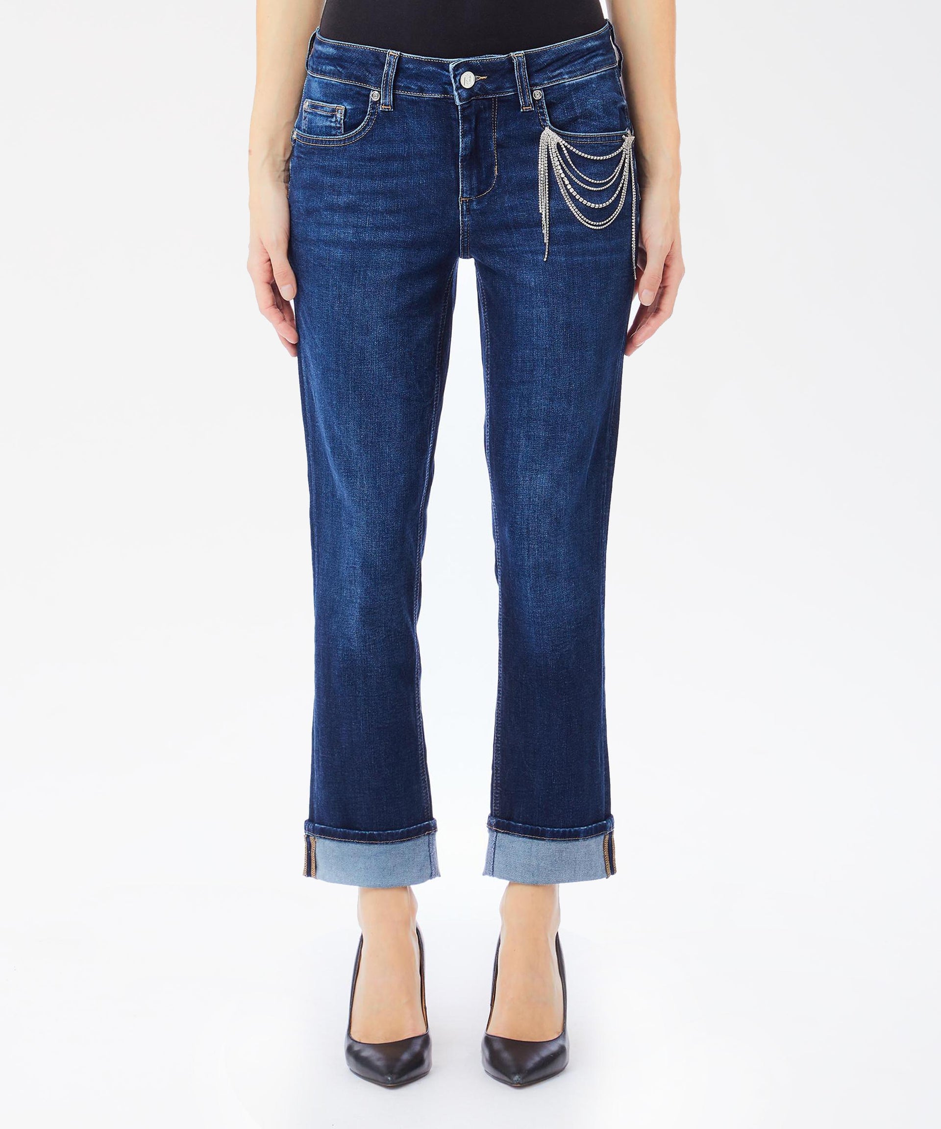LIUJO denim Jeans skinny con spilla gioiello