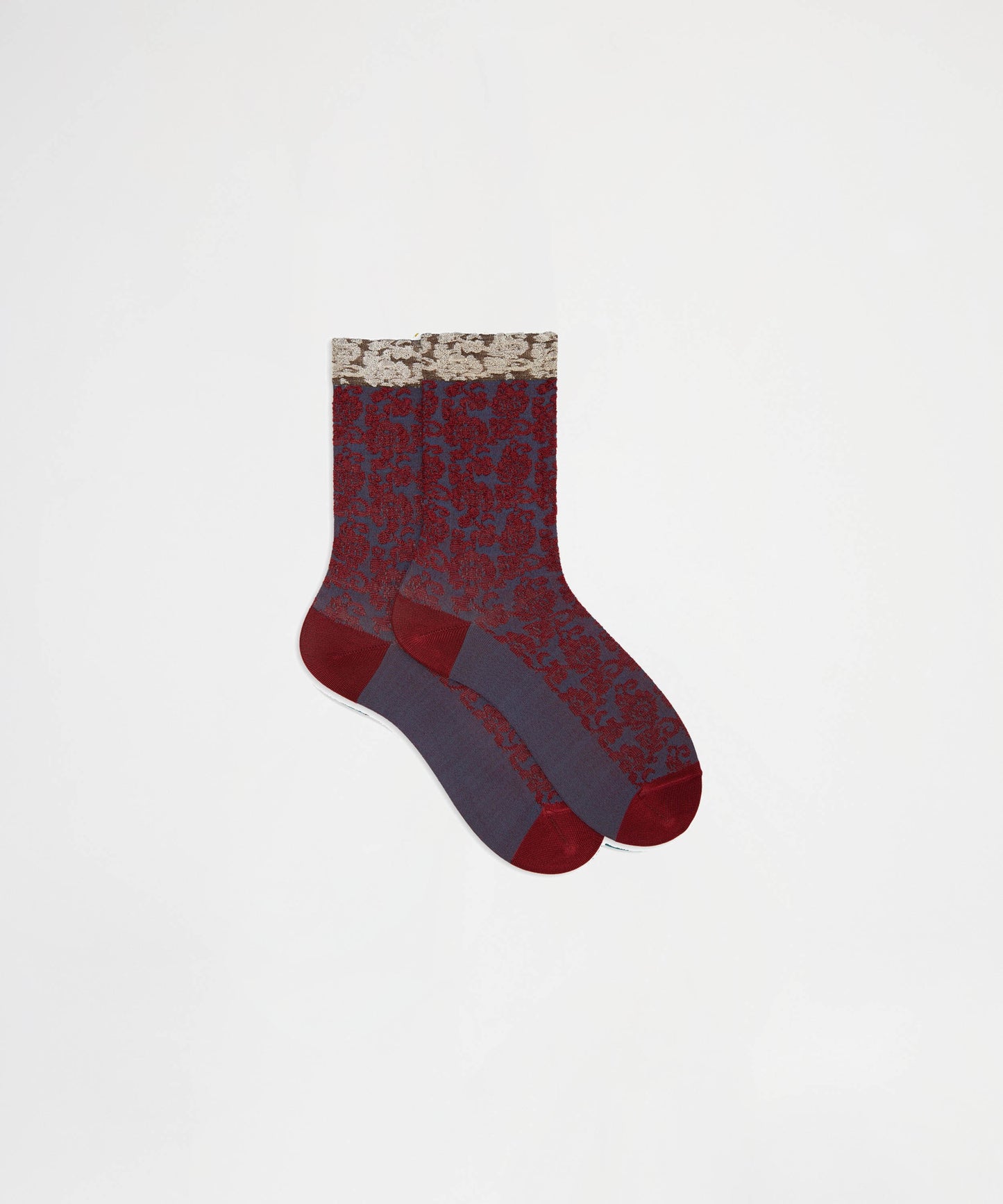 GALLO Women’s Short Socks with Floral Brocade Pattern