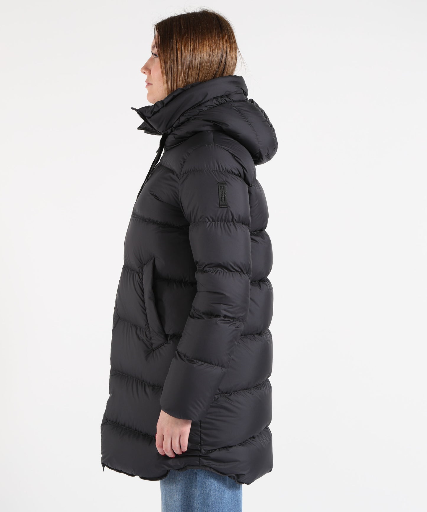 BOMBOOGIE Women’s Long Regular-Fit Down Jacket in Waterproof Technical Fabric with Hood