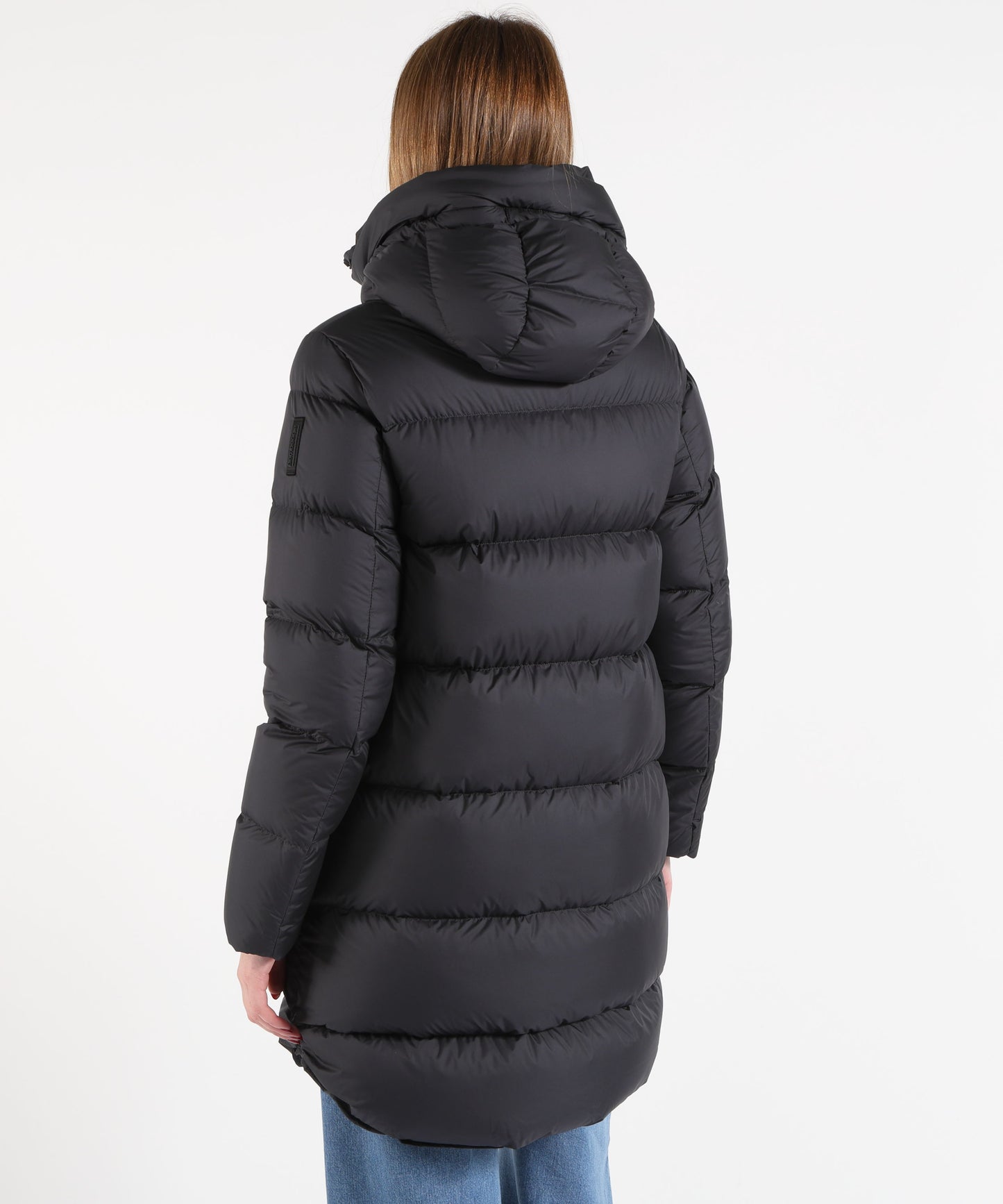 BOMBOOGIE Women’s Long Regular-Fit Down Jacket in Waterproof Technical Fabric with Hood