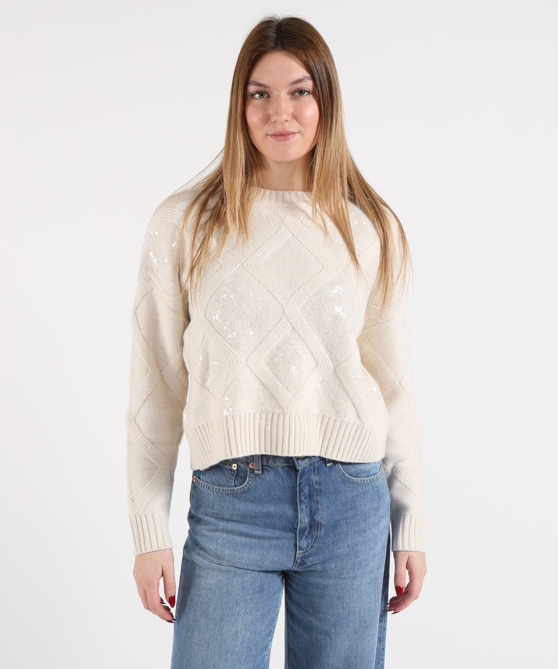 KAOS Maglia Donna Over in Lana con Ricamo di Paillettes