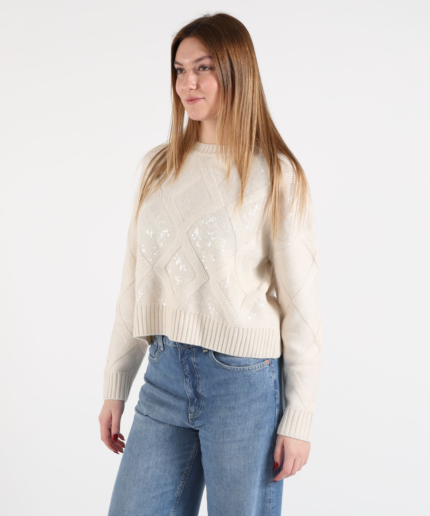 KAOS Maglia Donna Over in Lana con Ricamo di Paillettes