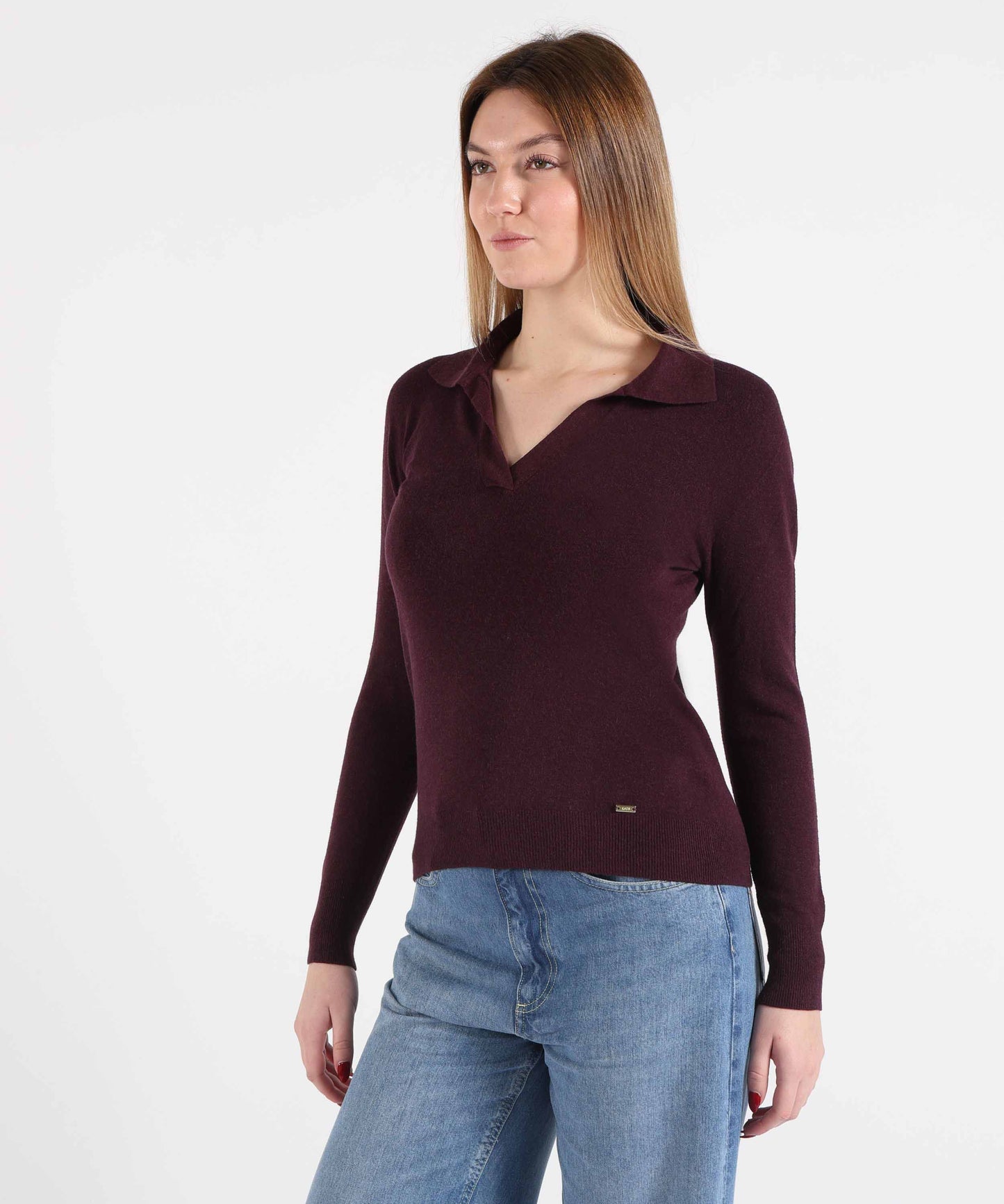 KAOS Polo Donna a Maniche Lunghe in Maglia