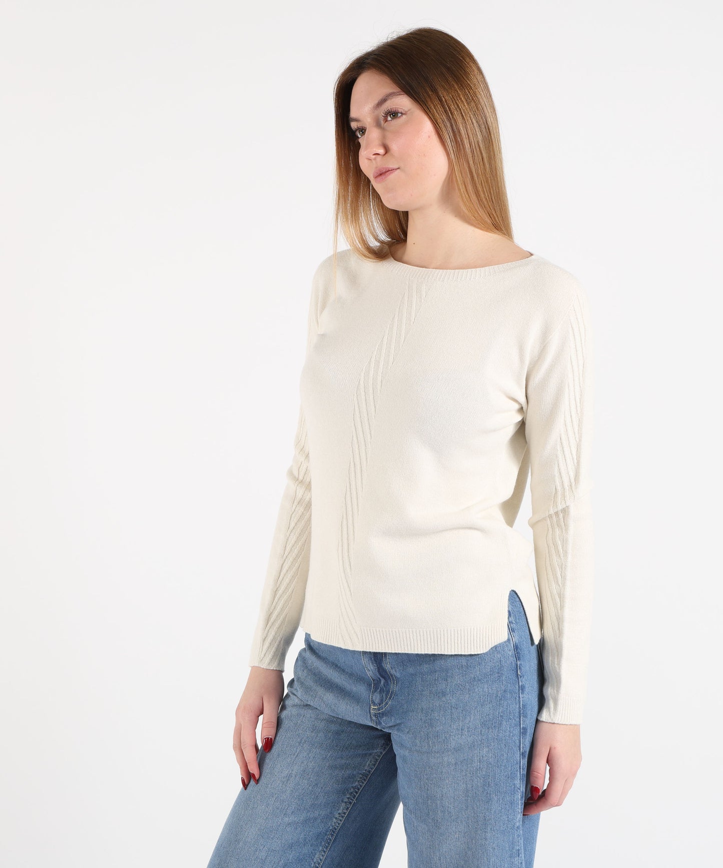 KAOS Maglia Donna con Scollo a Barchetta e Motivo Diagonale