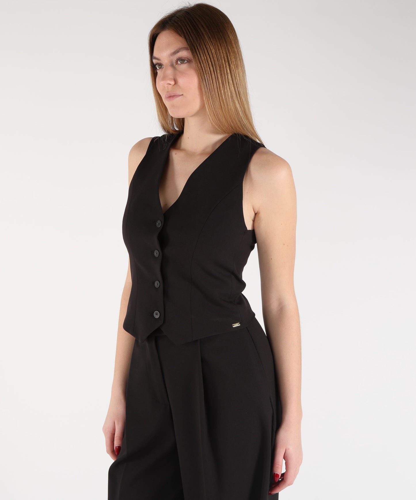 KAOS Women’s Stretch Viscose Blend Vest with Branded Buttons and Gold Logo