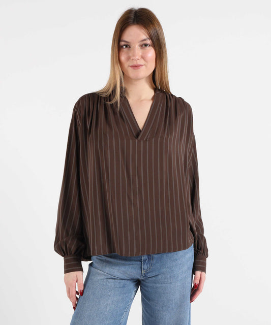 SEMICOUTURE Women’s Casual Striped Blouse in Silk Blend with V-Neck