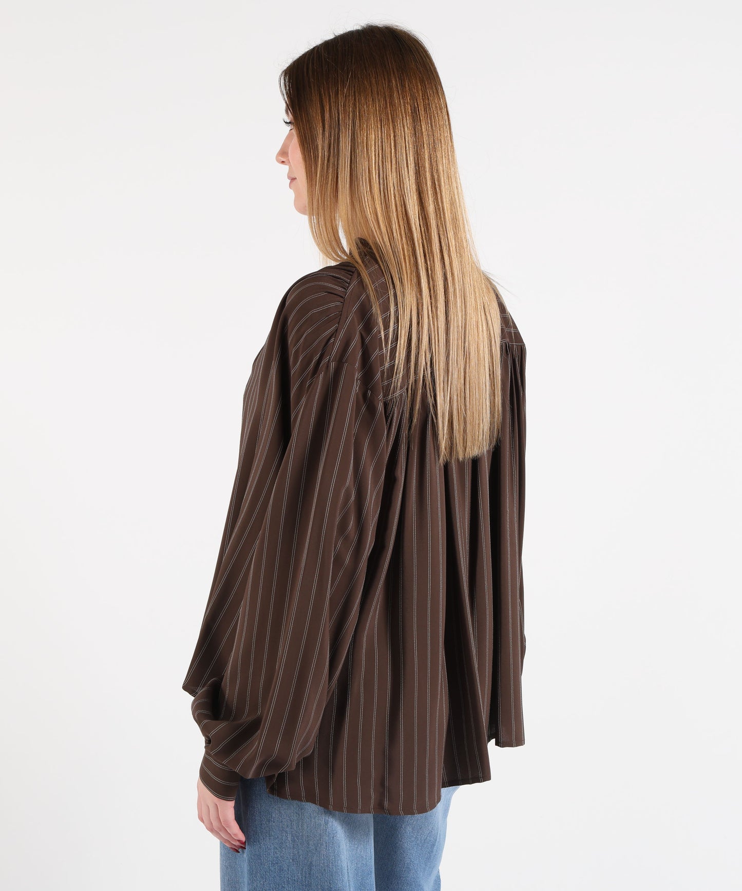 SEMICOUTURE Women’s Casual Striped Blouse in Silk Blend with V-Neck